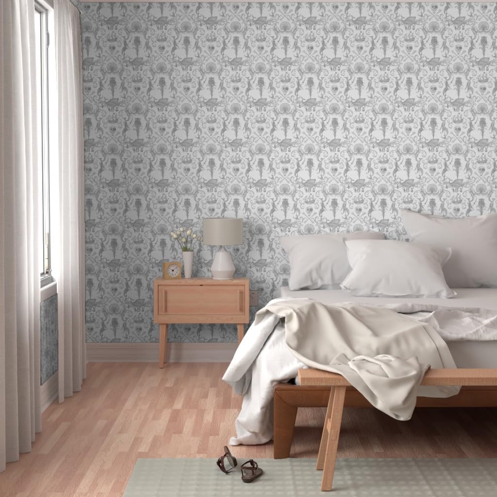 Peel & Stick Removable Wallpaper Swatch - Antique Gray Shell Octopus Nautical Mermaid Whale Pirate Nursery Decor | Self-Adhesive Wallpaper Samples by Spoonflower | Perfect for Kids' Rooms, Bathrooms & Home Accent Walls