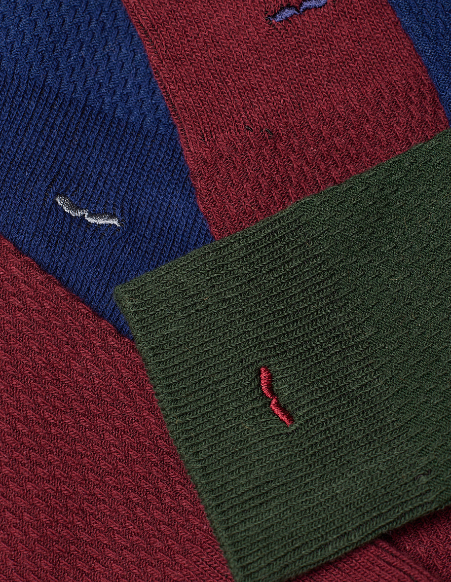 3-Pack Waffle Knit Socks for Men - Green, Blue & Burgundy - Comfortable Casual & Athletic Wear for Everyday Use, Sports & Outdoor Activities