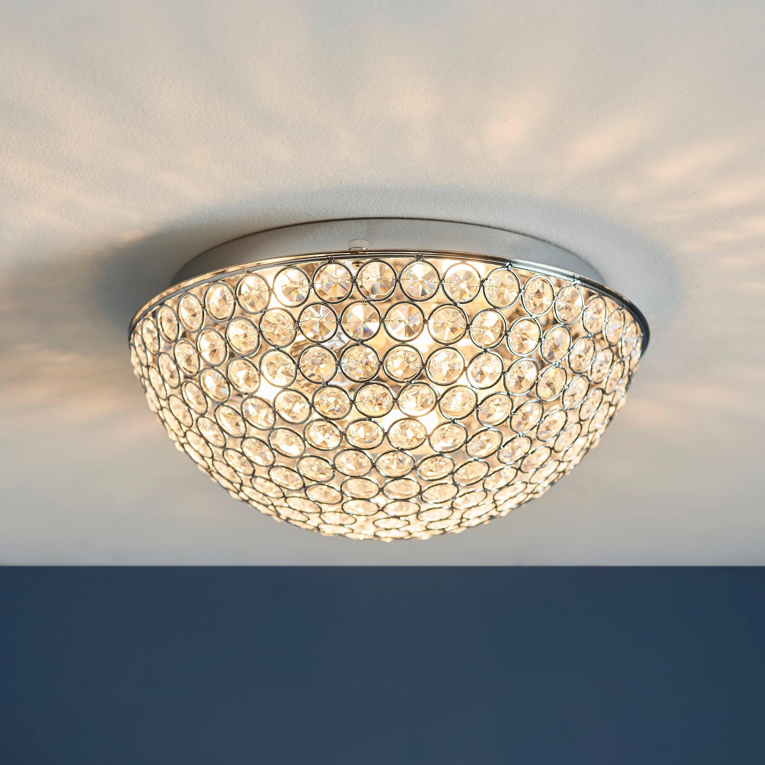 Chryla Clear Crystal & Chrome Flush Mount Ceiling Light Fixture for Bathroom, Vanity, Powder Room – Elegant Modern Lighting for Home Decor
