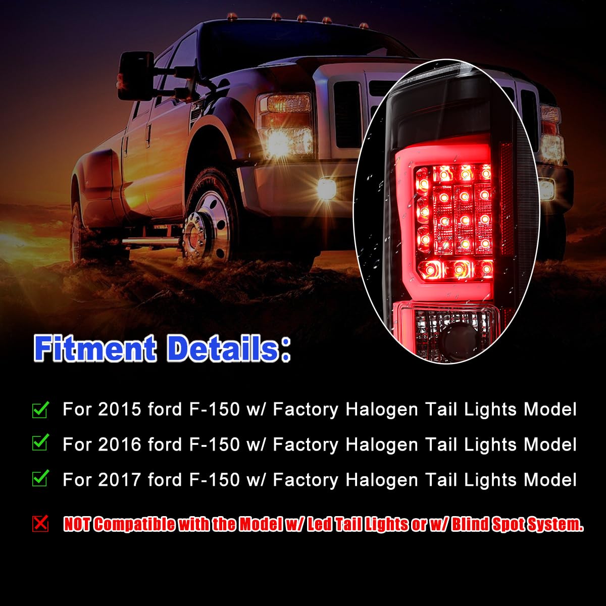 Nixon Offroad LED Tail Lights Assembly for 2015-2017 Ford F-150 - Compatible with Factory Halogen Models (Not for LED or Blind Spot System) - Left & Right Pair with Clear Lens - Upgrade for Enhanced Visibility & Style on Off-Road Adventures