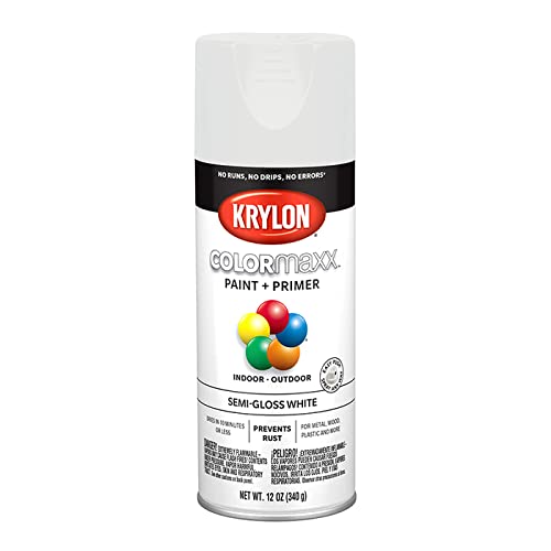 Krylon K05580007 White COLORmaxx Paint & Primer Spray Paint - 6 Pack (12 oz Each) - Semi-Gloss Finish for Home Decor, DIY Projects & Crafting