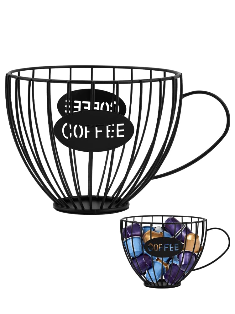 **Large Capacity Coffee Pod Holder - Black Wire K Cup Organizer for Keurig, Nespresso | Countertop Storage Basket for Kitchen, Coffee Bar & Station | Perfect for Home, Office & Cafes**