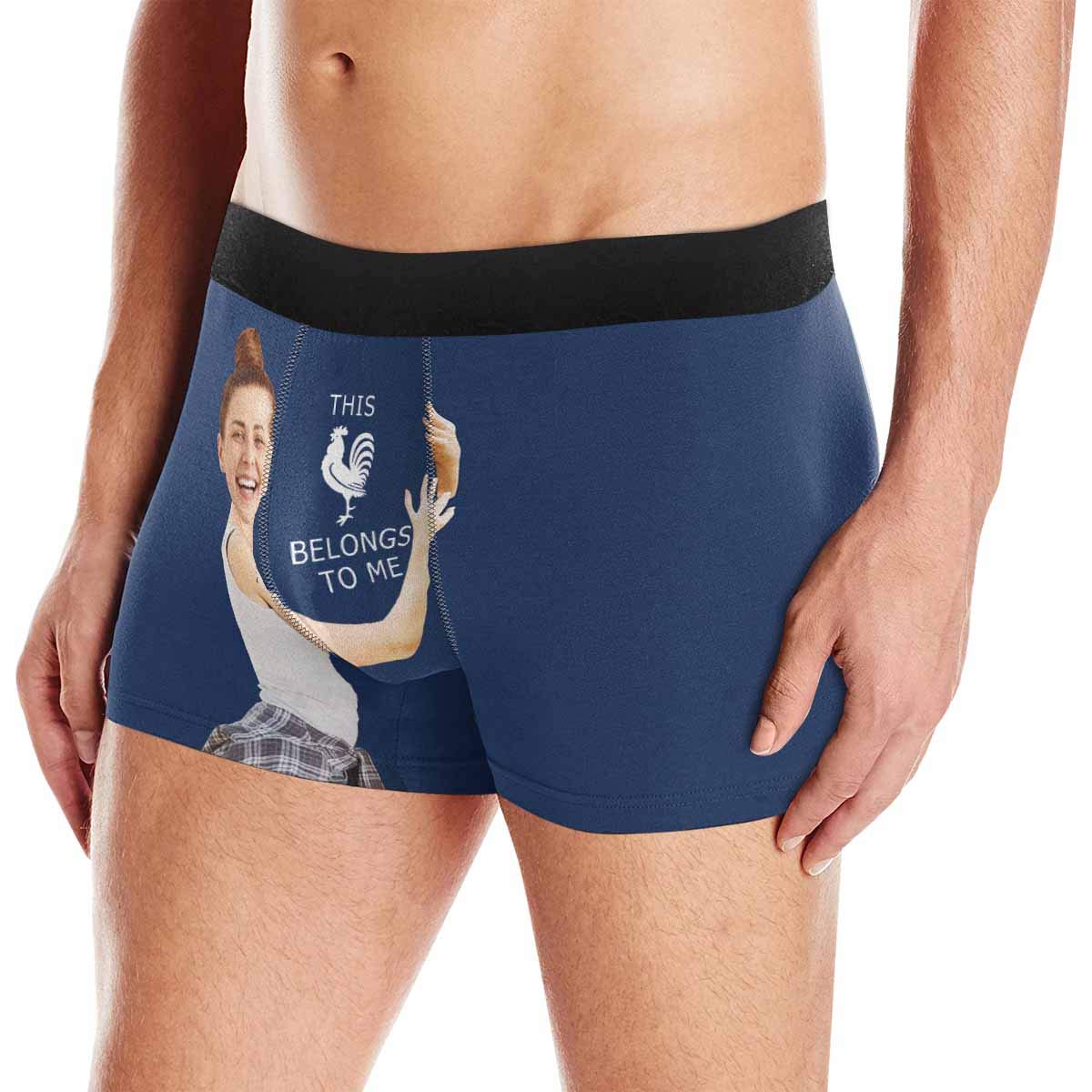 Custom Navy Blue 'This Belongs To Me' Personalized Face Boxer Briefs - Funny Novelty Underwear for Gifts, Couples & Special Occasions