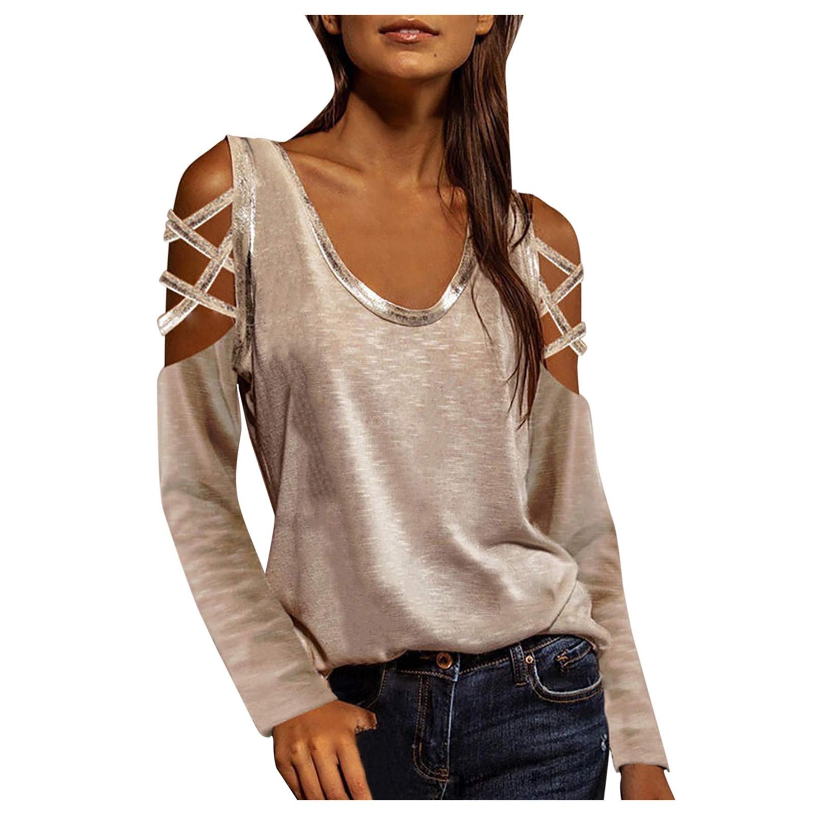 Women's Cold Shoulder Tops - Summer Flowy Blouses with Cut Out Design, Basic Pullover T-Shirts for Casual Wear | Perfect for Beach Outings, Date Nights & Summer Vacations