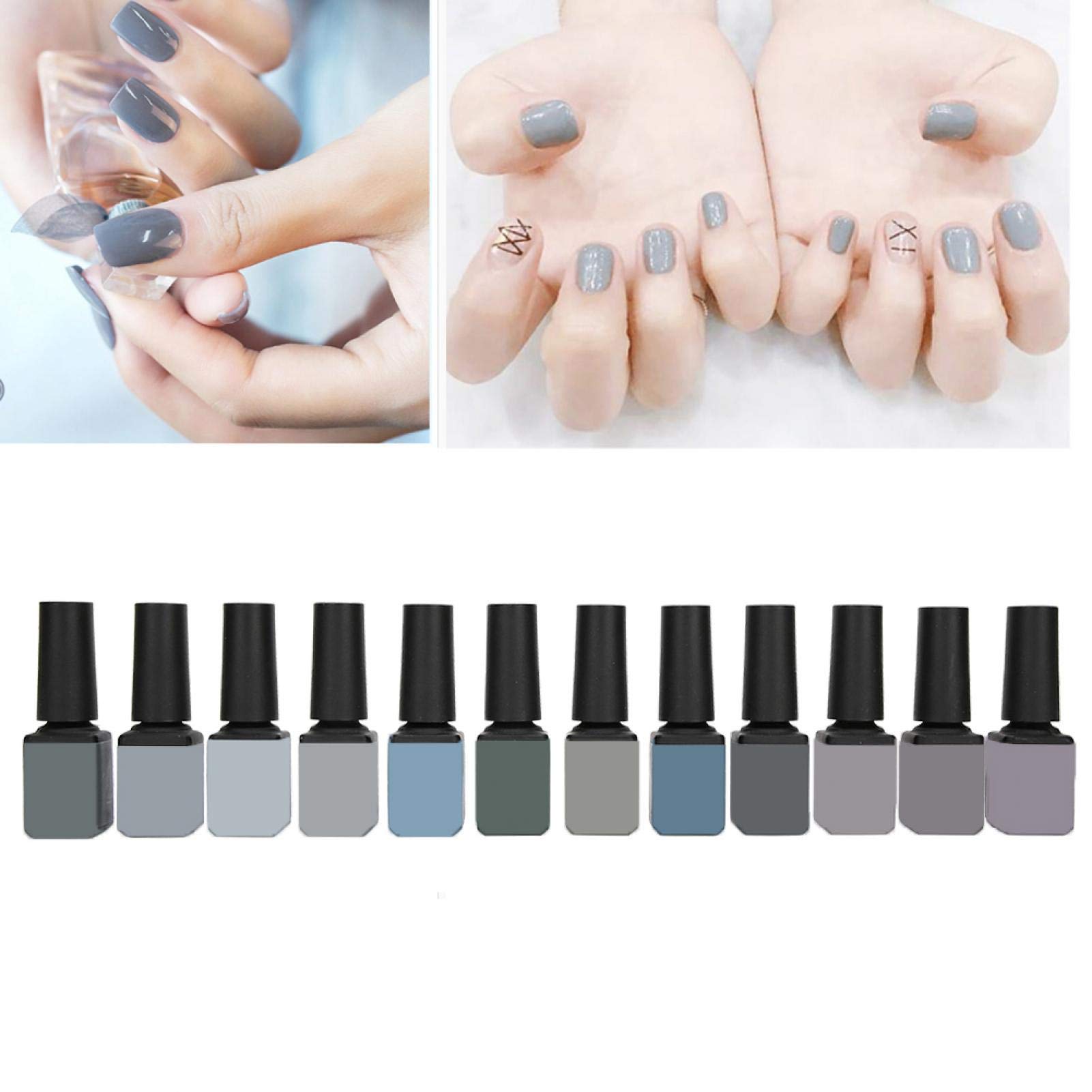 Soak Off UV LED Nail Gel Polish Kit - Gray Pink Blue Colors for Home & Salon Use - Glossy & Matte Finish - Long Lasting & Easy Removal (Granny Grey WB01-12) - Perfect for DIY Manicures, Nail Art Designs, and Professional Nail Salons