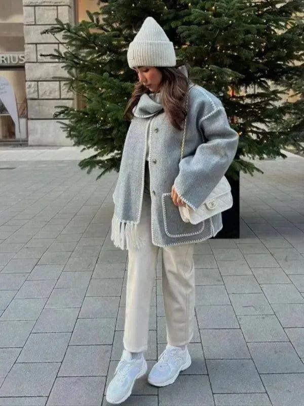 Women's Wool Shawl Coat - Warm Winter Wrap for Casual Outings & Office Wear | Soft & Stylish Outerwear for Fall & Winter Fashion