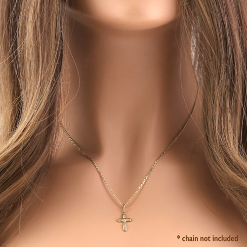 14K Solid Yellow Gold Round Clear Cubic Zirconia Cross Pendant Necklace for Women - Perfect for Everyday Wear, Gifts & Special Occasions