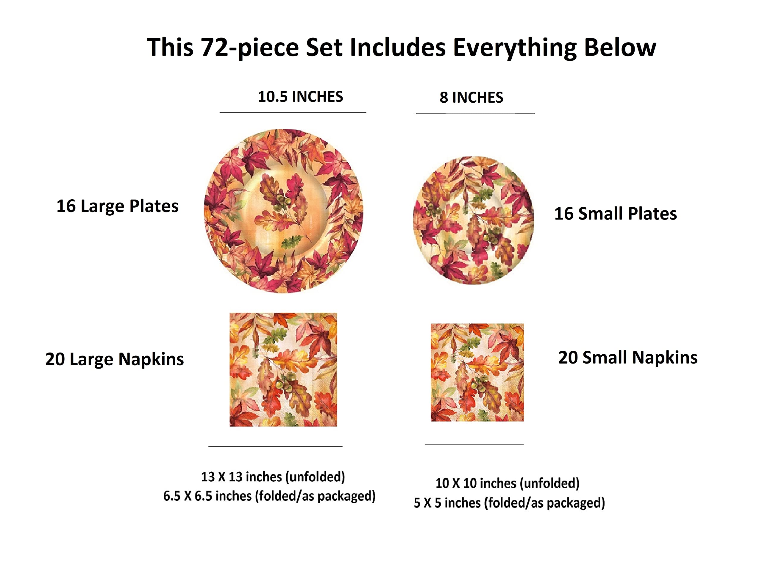 Autumn-Themed Paper Plates and Napkins Set - 72 Pieces (32 Plates, 40 Napkins) for Fall Parties, Thanksgiving, and Seasonal Decorations