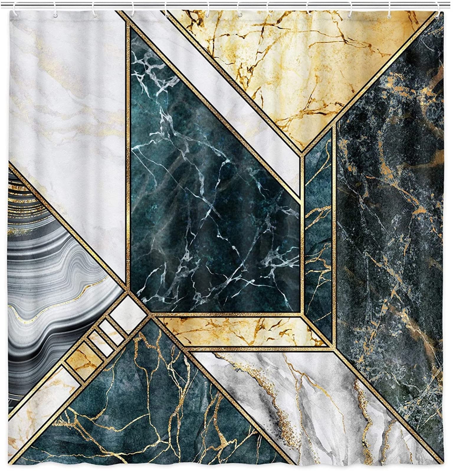 Waterproof Polyester Marble Geometric Shower Curtain Set with Hooks - 72x72 Inch Washable Bathroom Decor for Bathtub & Shower (Modern Home & Spa Style)