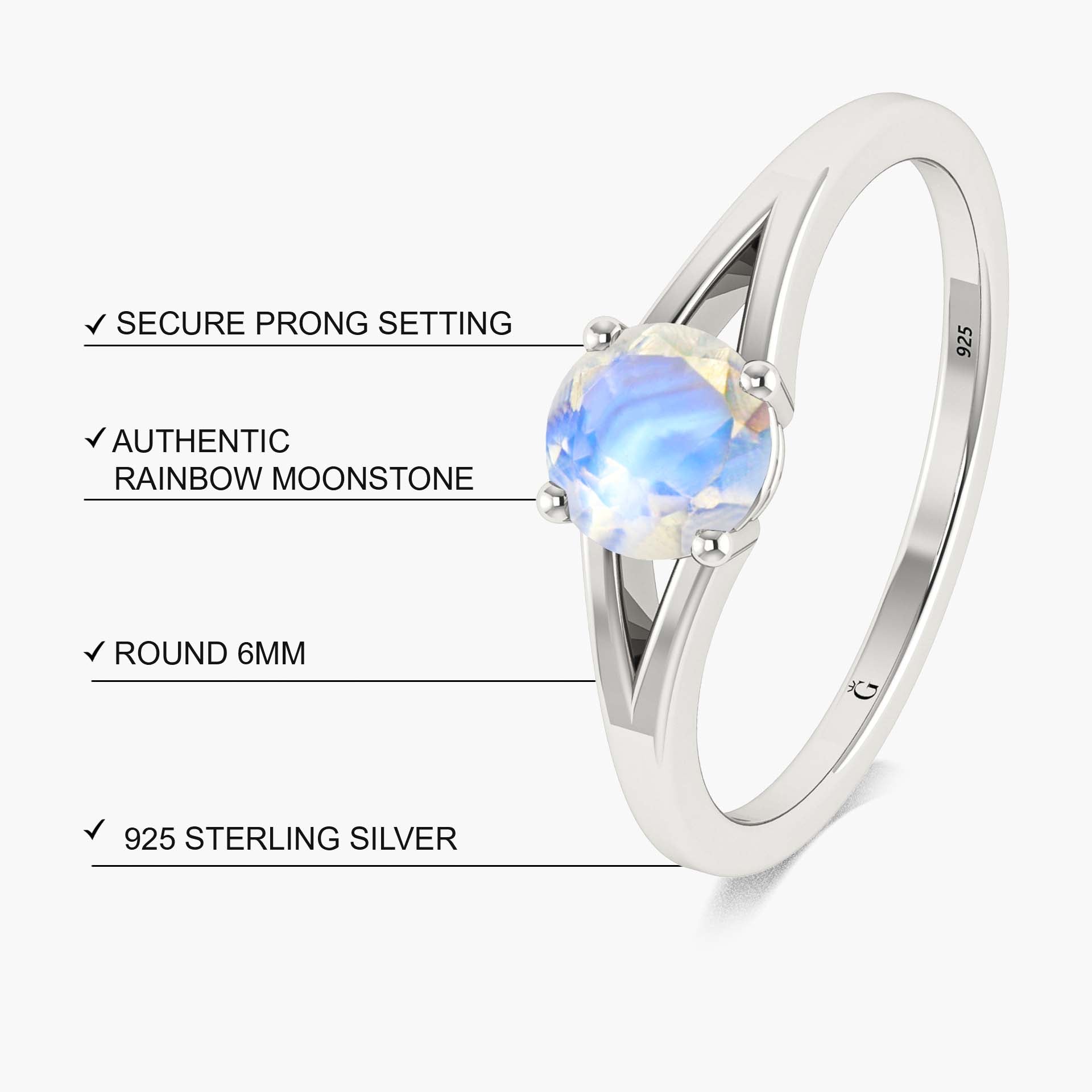 6mm Round Moonstone Wedding Ring for Women - Elegant Statement Jewelry for Brides, Engagement, Anniversary & Special Occasions