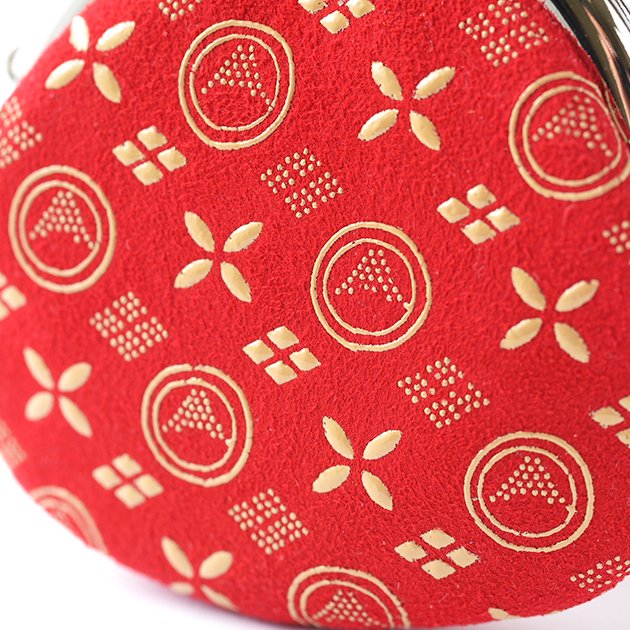 Premium Japanese Deerskin Leather Coin Purse with Urushi Lacquer Clasp - Mt. Fuji Red Pattern | Handmade in Japan | Elegant Gamaguchi Change Purse for Travel, Gifts & Daily Use