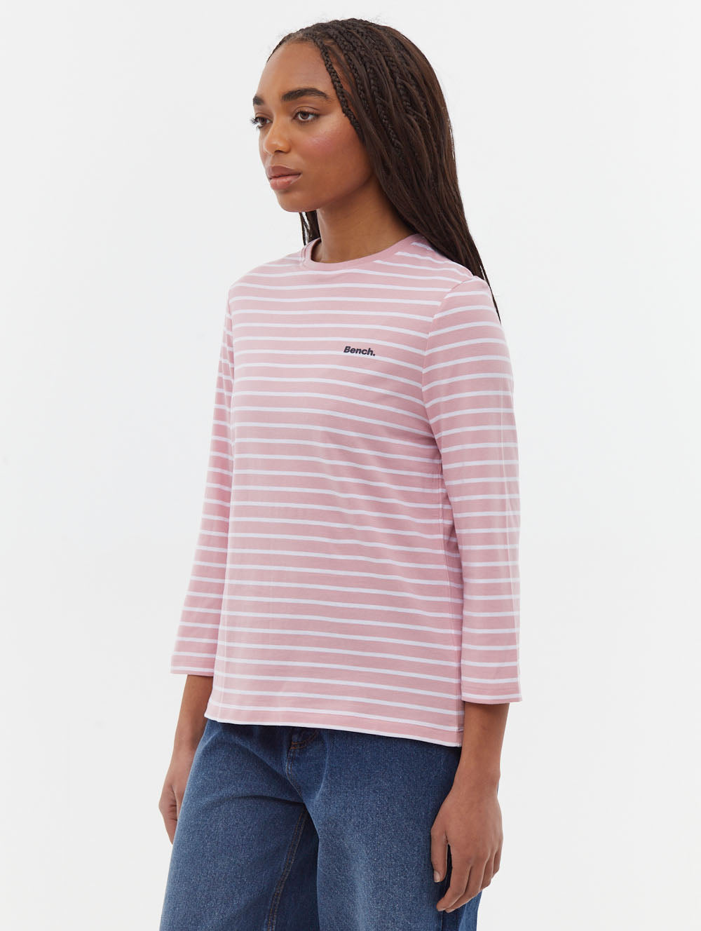 Lesedi 3/4 Stripe T-Shirt for Women - Comfortable Casual Short Sleeve Top for Everyday Wear, Workout, and Street Style Outfits
