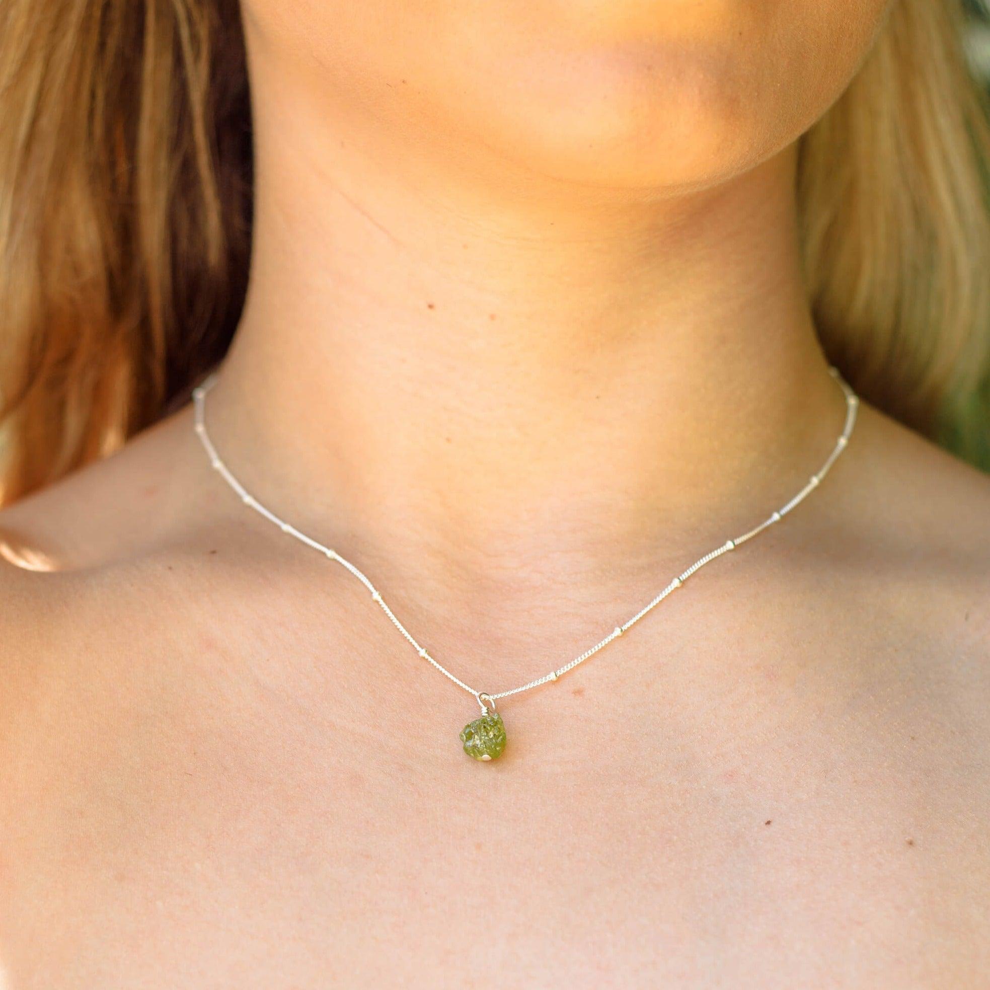 Tiny Raw Peridot Pendant Necklace - Natural Green Gemstone Jewelry for Women | Perfect for Boho Style, Everyday Wear & Gift Giving