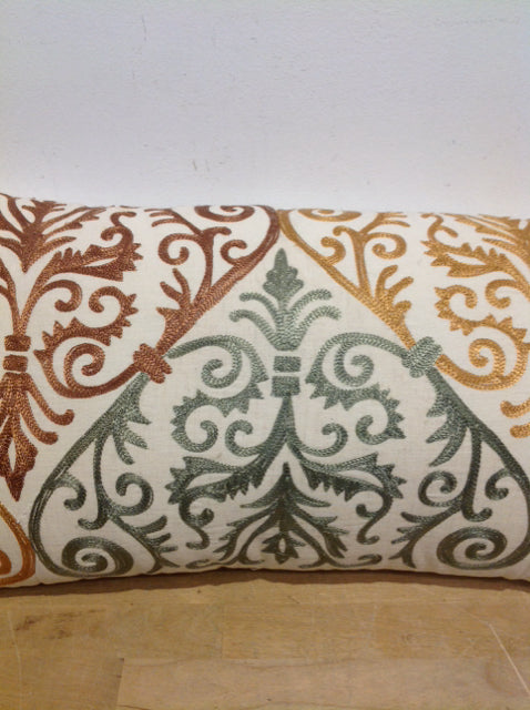 Premium 22-Inch Decorative Scroll Pillow in Cream & Multi-Color - Perfect for Sofa, Bed & Home Decor Accent