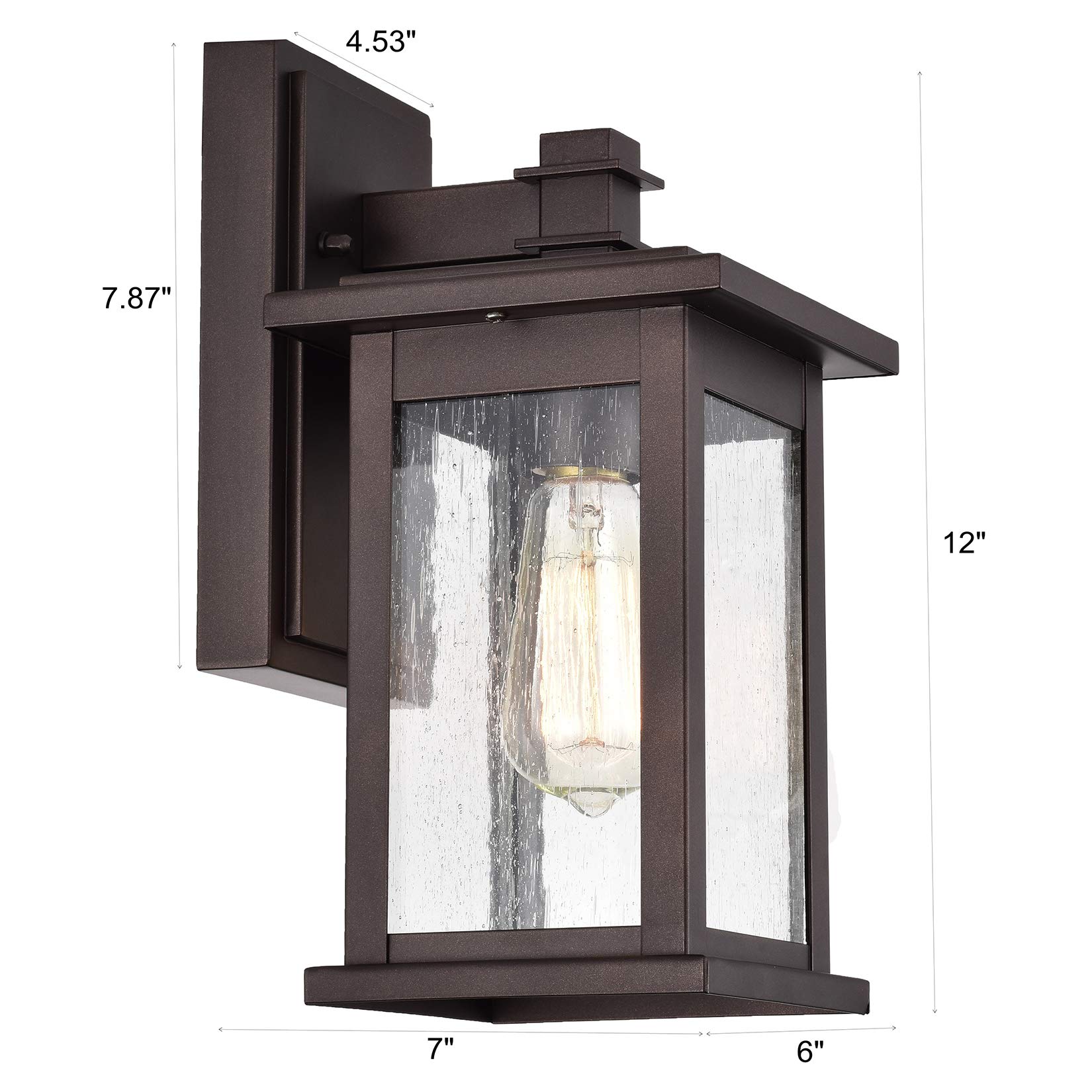 MICSIU 2 Pack Oil Rubbed Bronze Outdoor Wall Sconce Lights - 12 Inch Waterproof Exterior Lighting with Clear Seedy Glass Shades - Perfect for House Porch, Entryway, Patio, Garage & Garden Lighting
