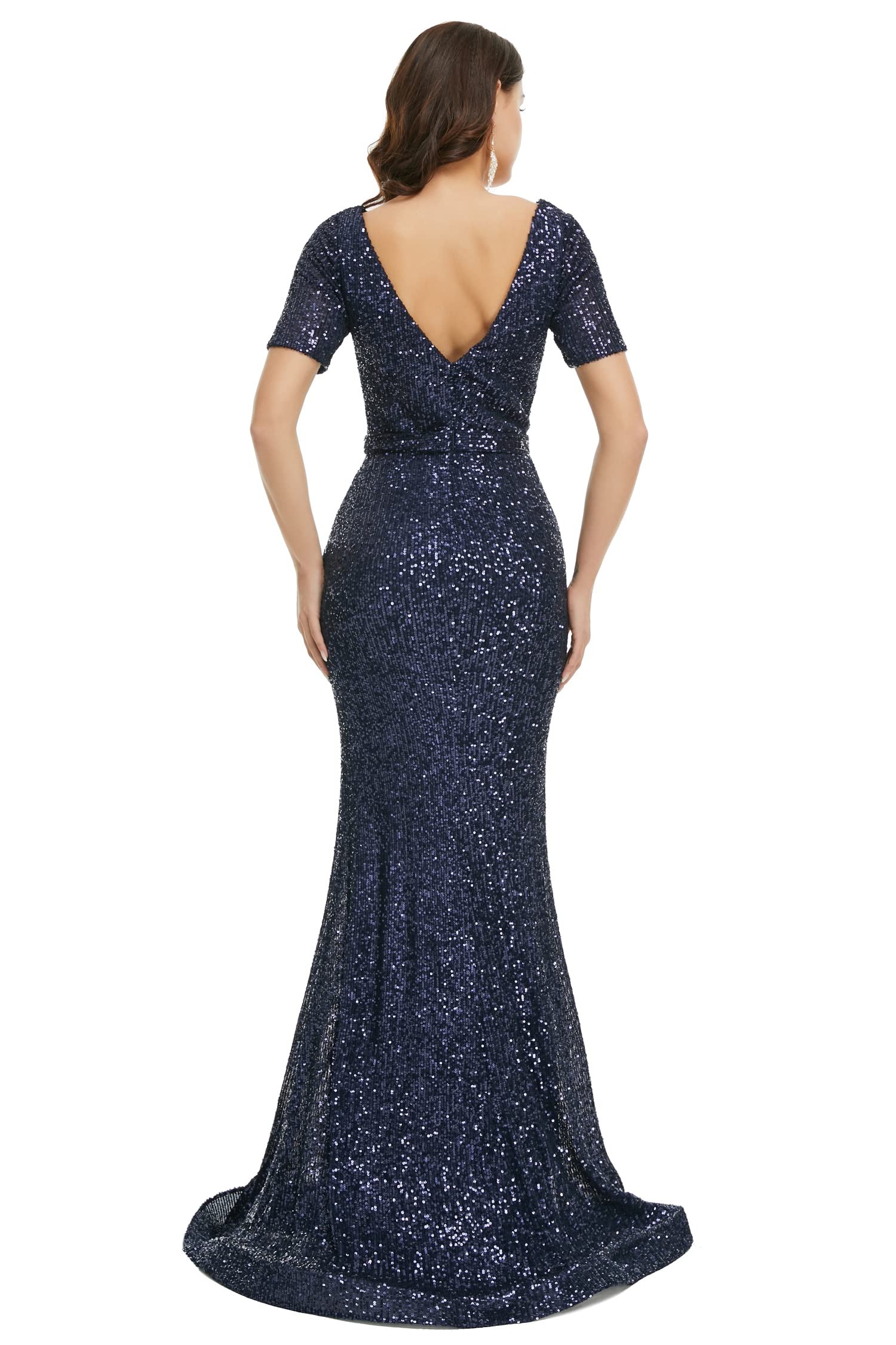 Engerla Women's Short Sleeve Sequin Mermaid V-Neck Party Dress - Elegant Evening Gown for Prom, Formal Events, Wedding Guest or Bridesmaid | Perfect for Cocktail Parties, Galas & Special Occasions