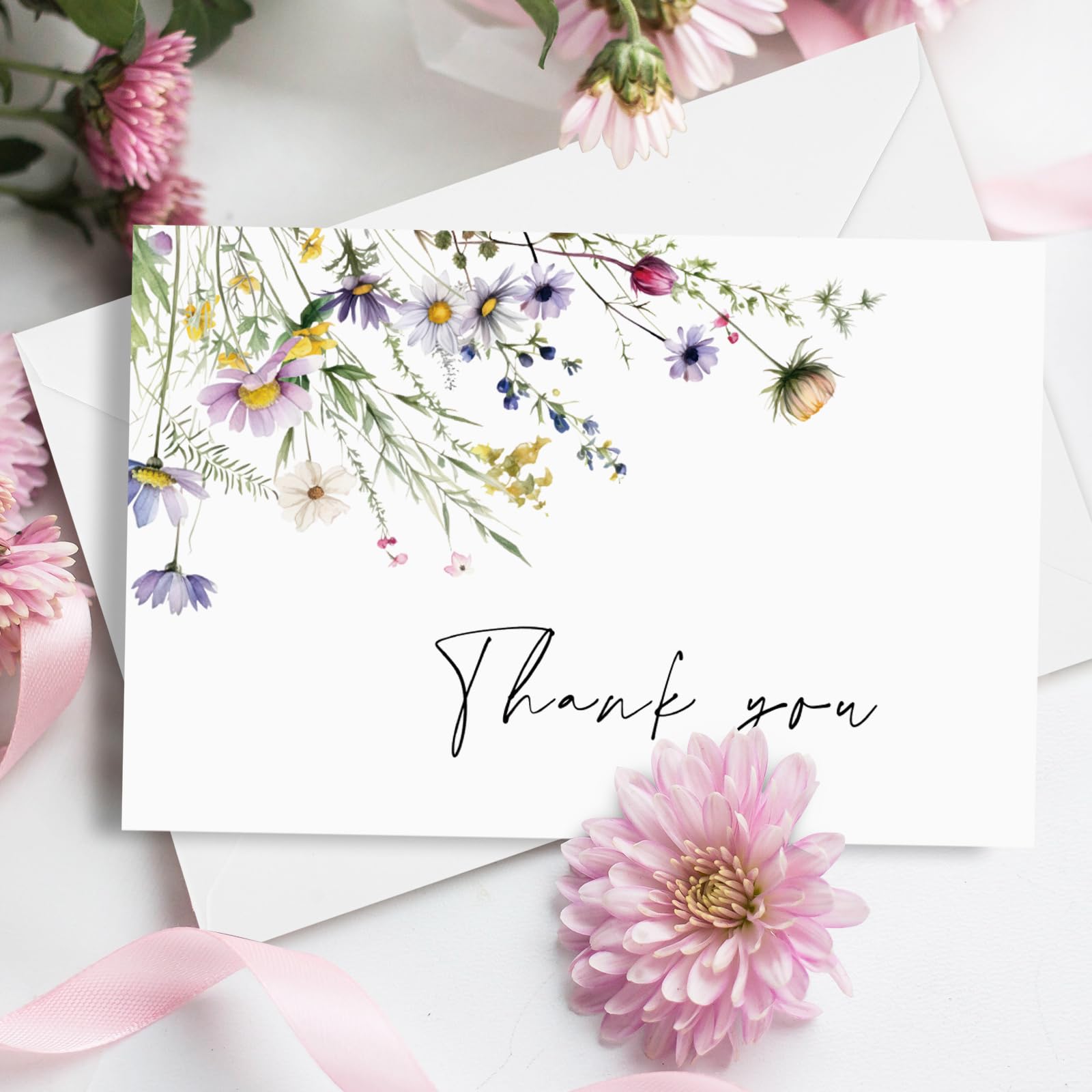 36 Pack Floral Thank You Cards Bulk - Wildflower Greeting Cards with Envelopes & Stickers, 4x6 Inch Blank Note Cards for Birthday, Wedding, Baby Shower, Bridal Shower - Perfect for Handwritten Notes, Party Invitations & Gift Giving