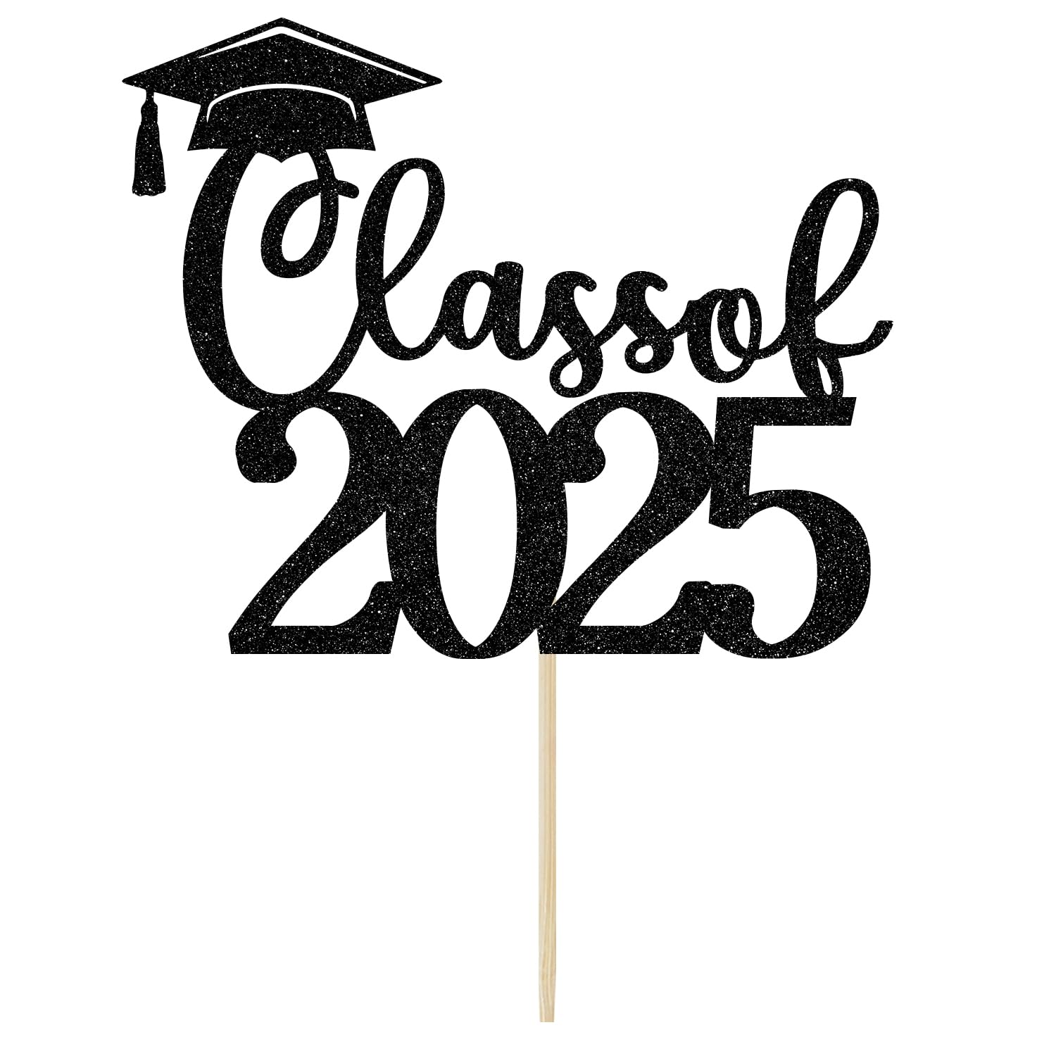 2025 Graduation Cake Topper - Black Glitter High School & College Graduation Party Decor - Class of 2025 Party Supplies for Graduation Ceremony, Commencement Celebration & Grad Night Decorations
