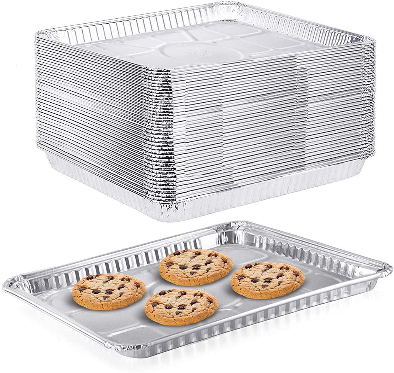 Heavy Duty 1/4 Size Aluminum Cookie Sheet - Nonstick & Reusable Baking Pan for Cakes, Cookies, Lasagna - Commercial & Home Kitchen Use (Pack of 200) - Perfect for Baking, Roasting & Meal Prep