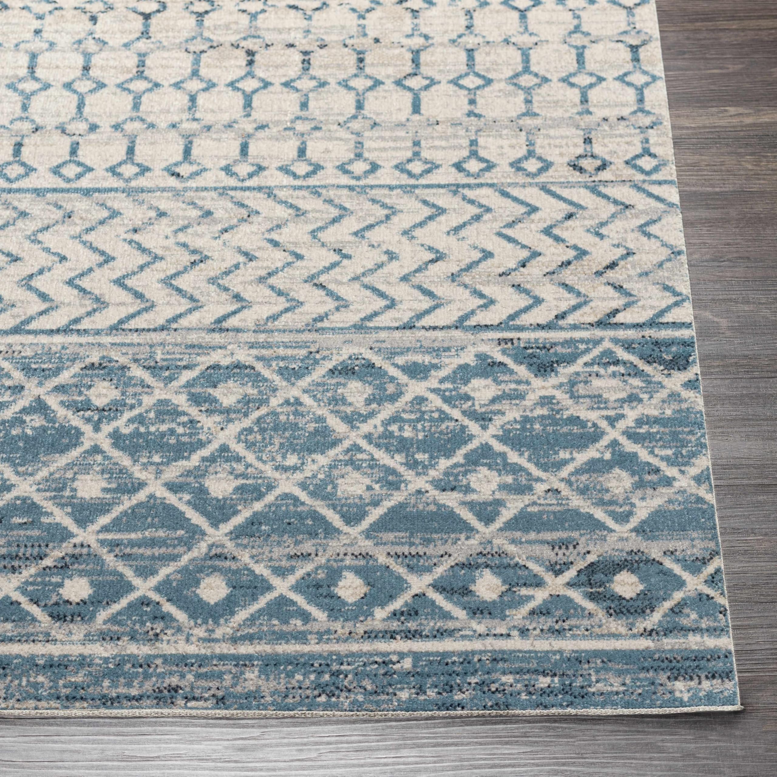 Premium Machine Washable Area Rug for Living Room & Bedroom - Black, Blue, Gray - 9'3