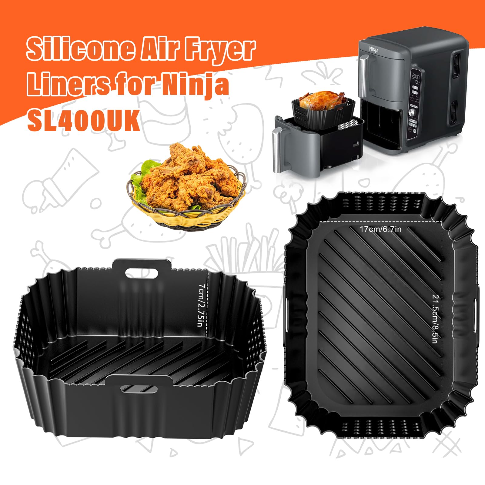 Non-Stick Silicone Air Fryer Liners for Ninja Double Stack XL (SL401/DZ201/DZ401/DZ550) - 2 Pack Basket Accessories for 9.5L 2-Drawer Air Fryer - Perfect for Healthy Cooking, Crispy Snacks & Easy Cleanup