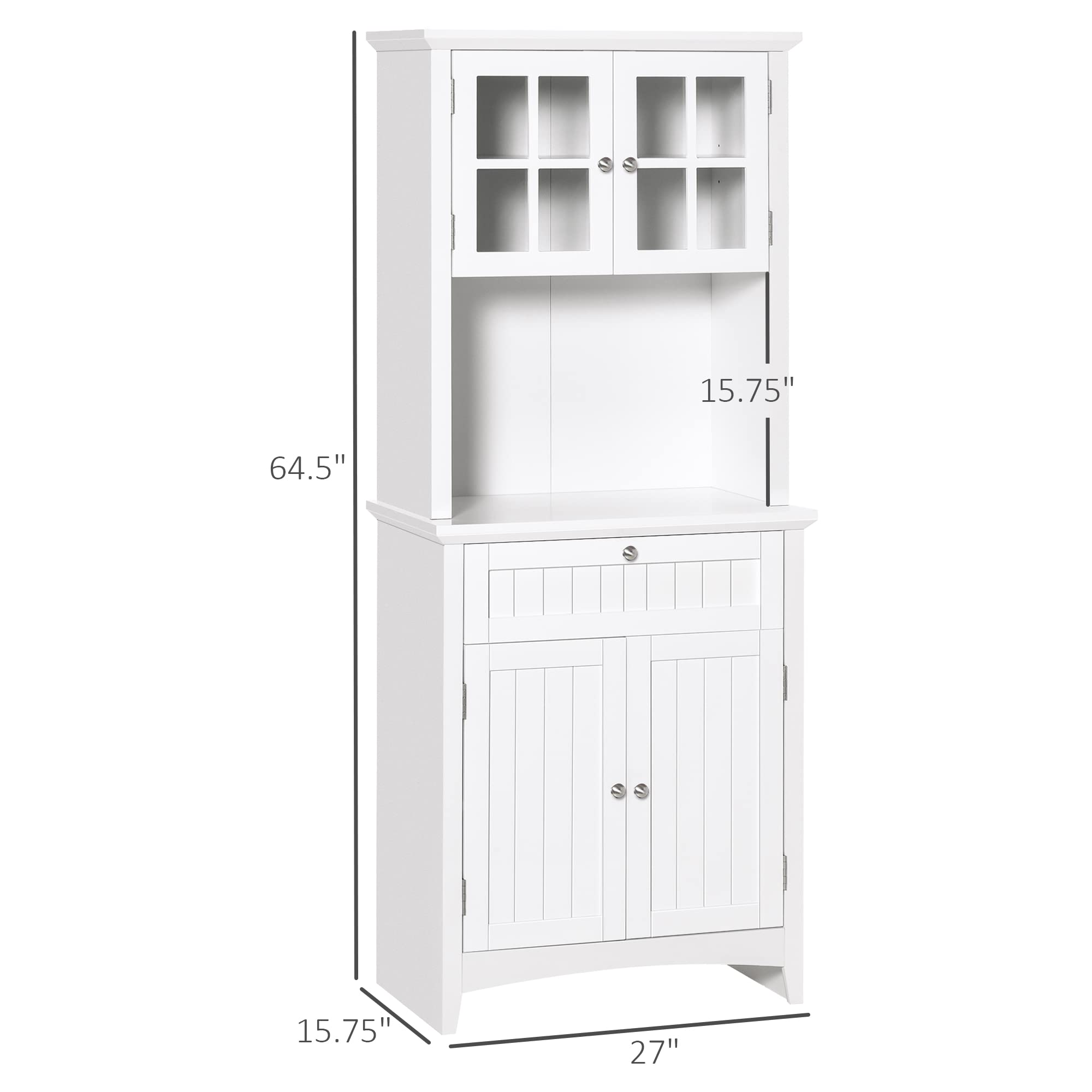 HOMCOM Elegant Buffet Hutch with Framed Glass Doors, Kitchen Pantry Storage Cabinet with Drawers & Microwave Space, White - Perfect for Dining Room Organization & Small Kitchen Storage