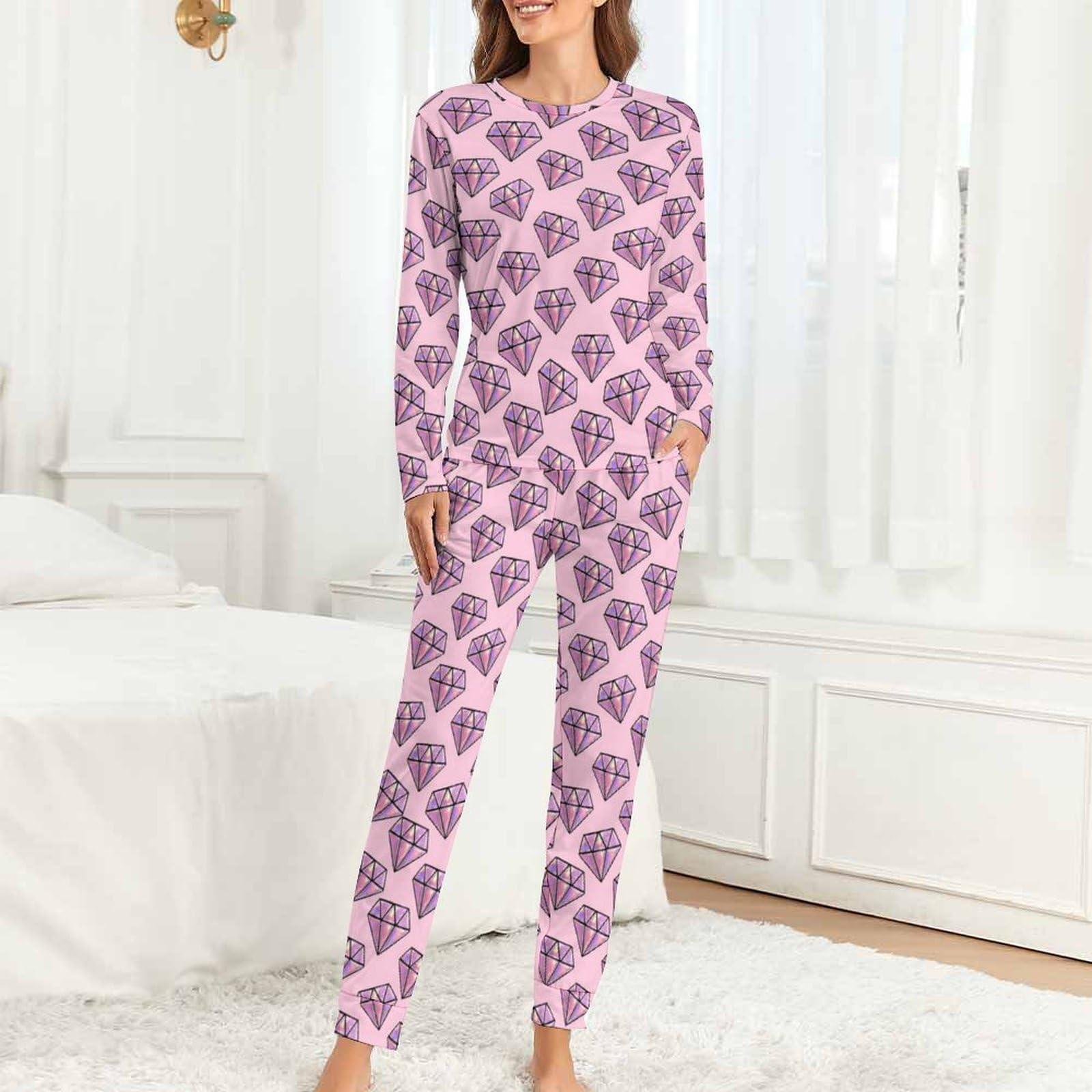 Pink Diamond Pajama Set for Women - Soft Sleepwear for Lounge & Sleep