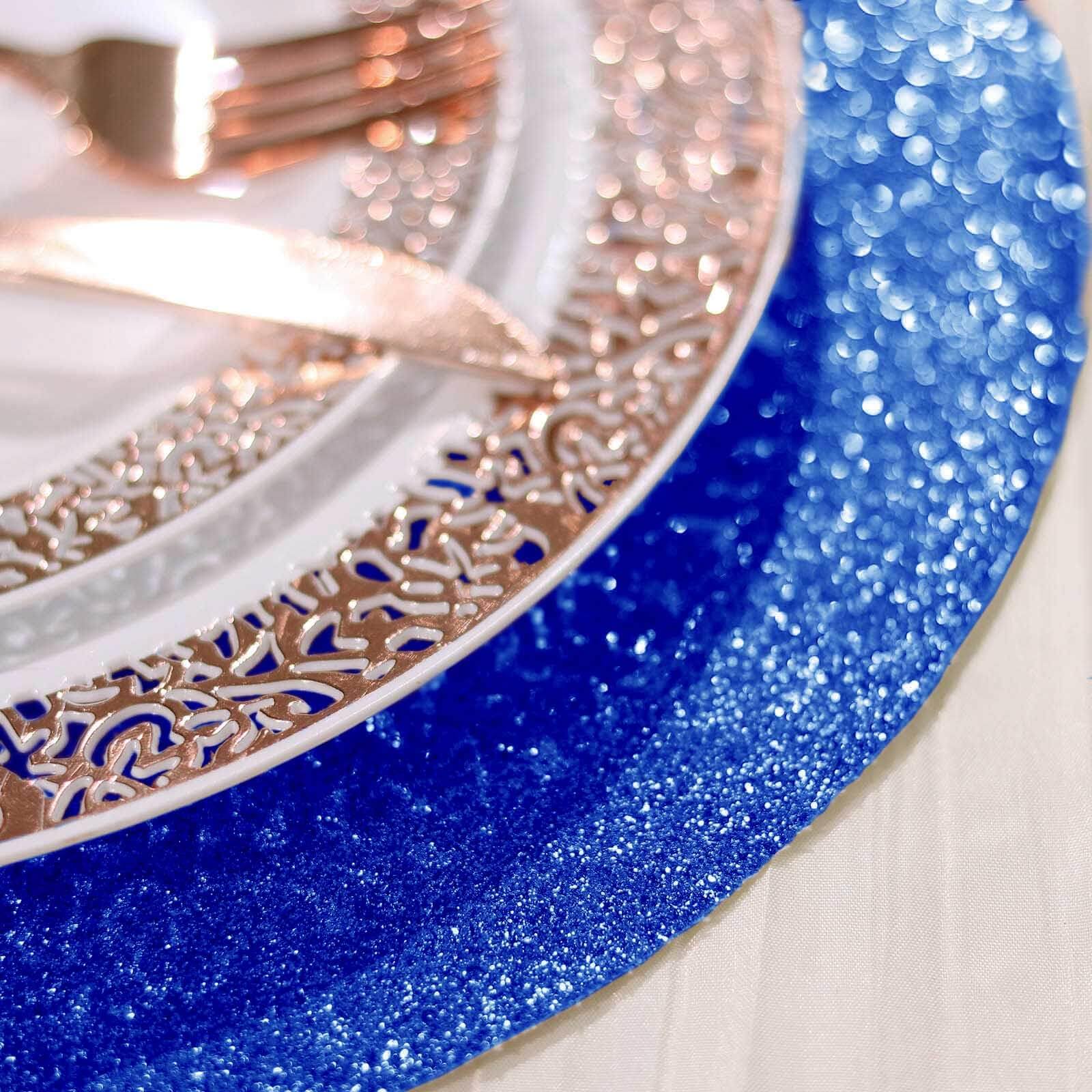 Efavormart 6 Pack Non-Slip Round Faux Leather Glitter Placemats - Royal Blue for Wedding, Banquet, Party, Kitchen & Dining Table Decor | Waterproof & Heat-Resistant for Everyday Use, Holiday Gatherings & Special Events