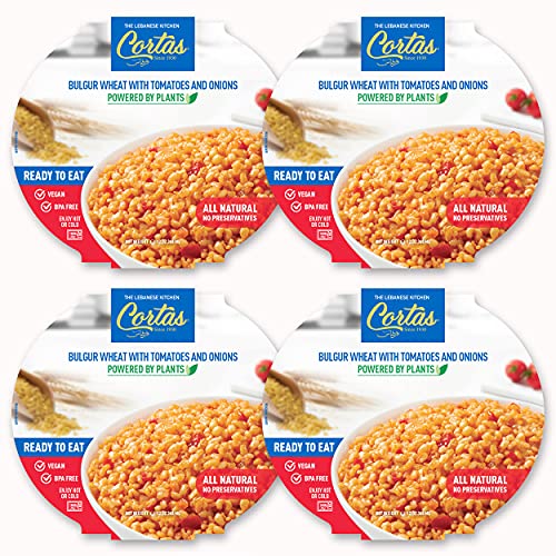 Cortas - 4 Pack Plant-Based Ready-to-Eat Vegan Meals, Bulgur Wheat with Tomatoes & Onions, All Natural & Preservative-Free | Quick Lunch, Camping, Office & Healthy Meal Prep