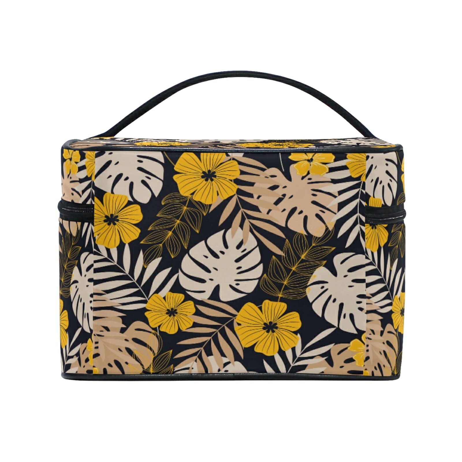 Stylish Tropical Palm Leaf Makeup Bag for Women - Waterproof Cosmetic & Toiletry Travel Organizer - Perfect for Beach Vacations, Gym Essentials, and Daily Beauty Storage