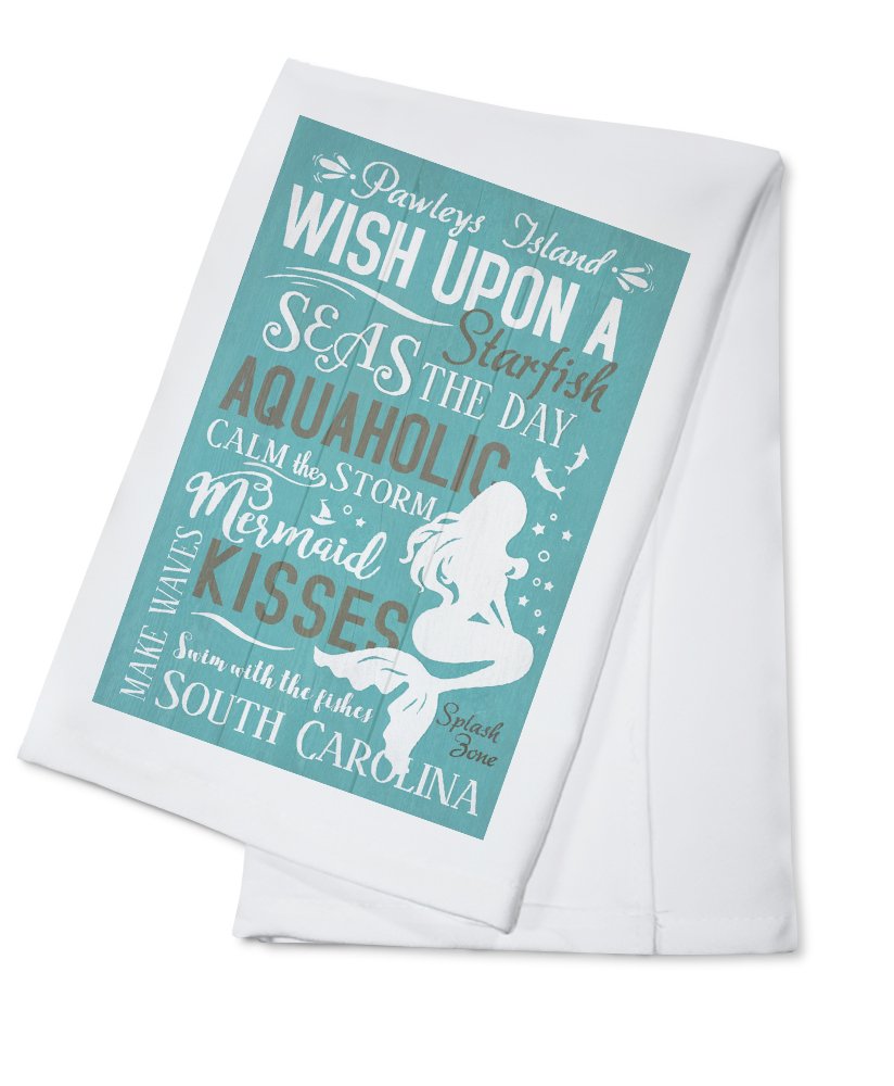 Pawleys Island South Carolina Mermaid Typography Tea Towel - 100% Cotton Decorative Hand Towel for Kitchen & Home Decor | Perfect for Coastal Themed Kitchens, Beach House Decor & Gift Giving