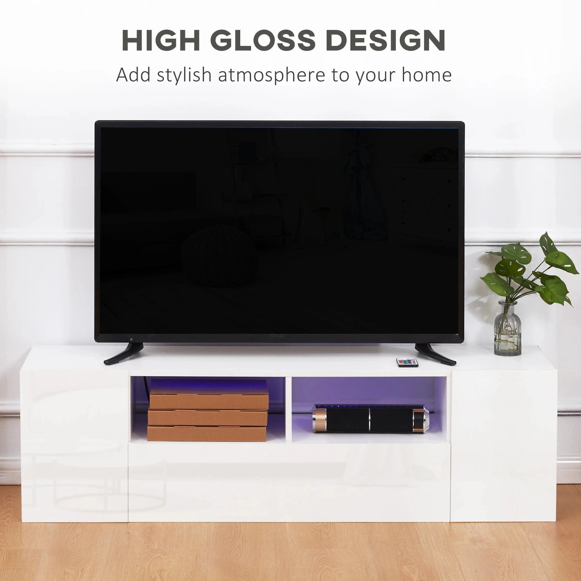 Modern TV Stand with LED Lights & Storage Shelves - 4 Color Options for Living Room, Bedroom & Home Theater Setup