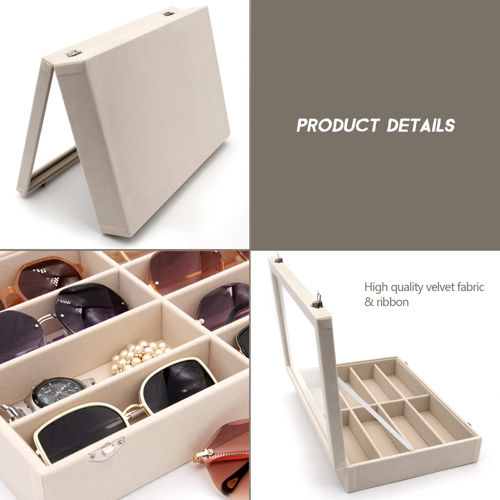 Premium Velvet Sunglasses Organizer - 8 Slot Eyewear Storage Box & Display Case for Sunglasses, Glasses, Reading Glasses | Perfect for Home, Office, Travel & Retail Store Display