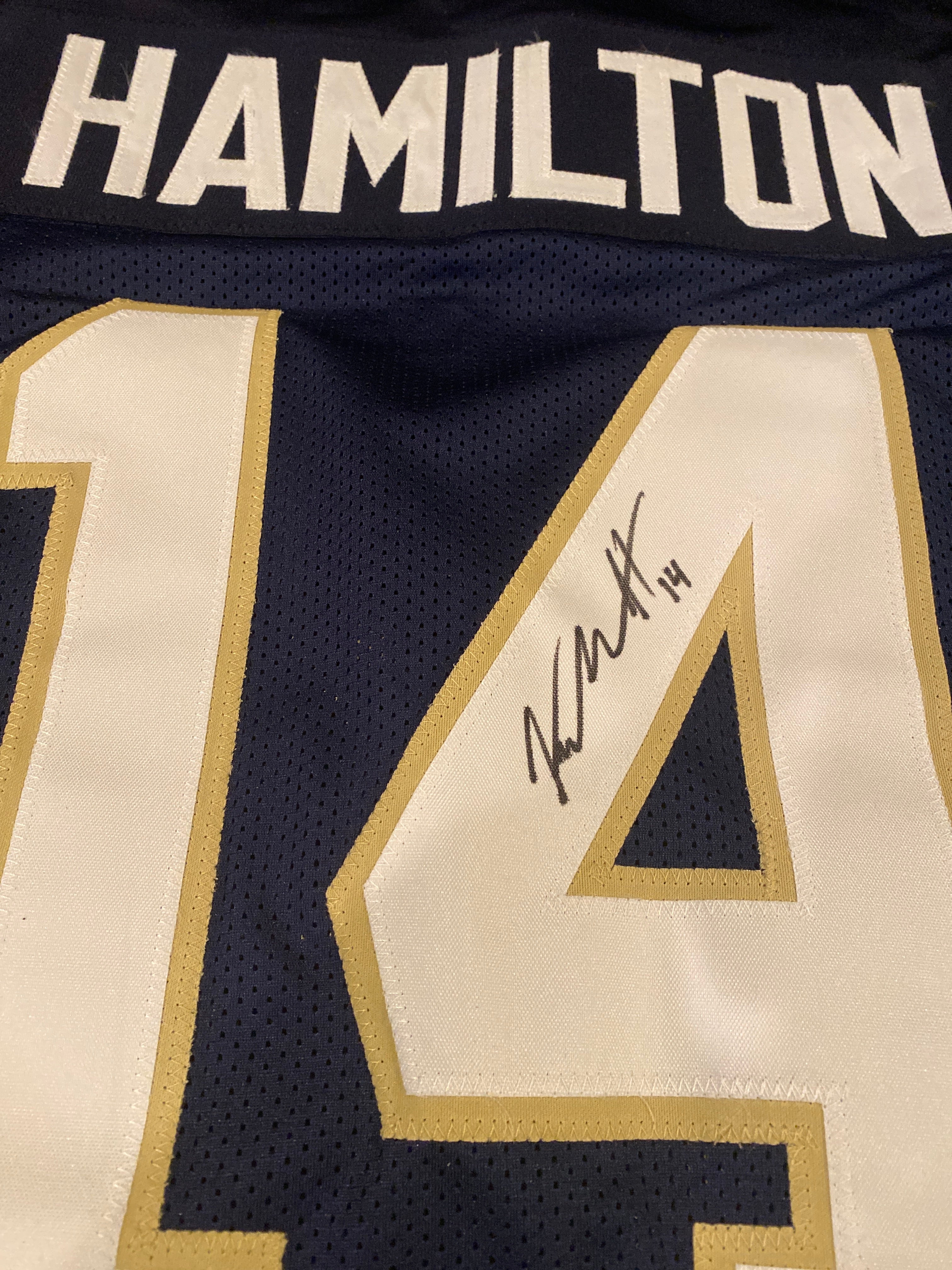 Kyle Hamilton Autographed Notre Dame Blue Jersey - Signed Football Collectible for Fans & Memorabilia - Perfect for Display, Gifts & Sports Collections