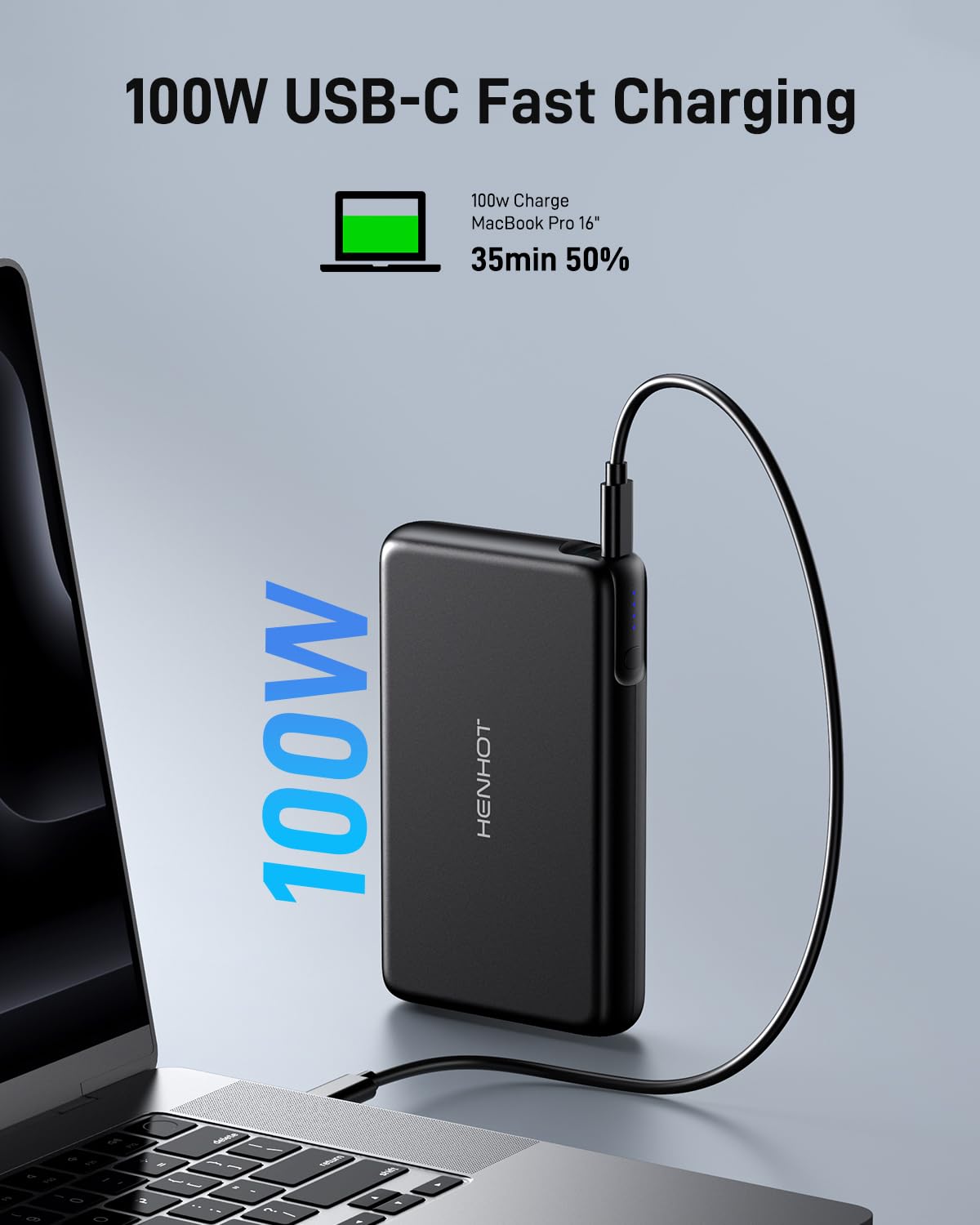 100W 30000mAh Power Bank with USB-C PD Fast Charging - Portable Laptop Charger for Dell, MacBook, HP, Asus, Lenovo, Steam Deck, Nintendo Switch - External Battery Pack for iPhone, Samsung Galaxy, iPad & More - Perfect for Travel, Work & Outdoor Adventures