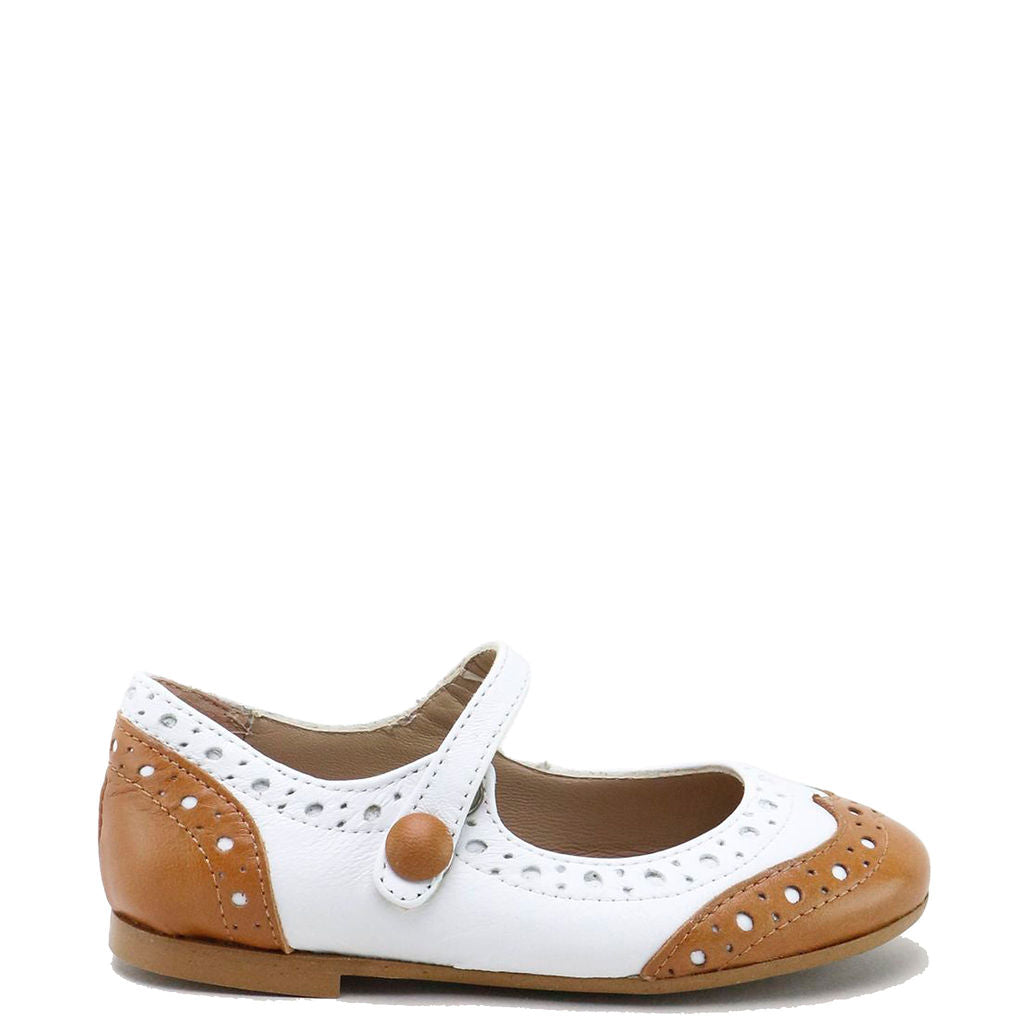 Stylish Wingtip Mary Jane Shoes for Women - Classic White & Brown Leather Oxfords - Perfect for Work, Office & Formal Occasions