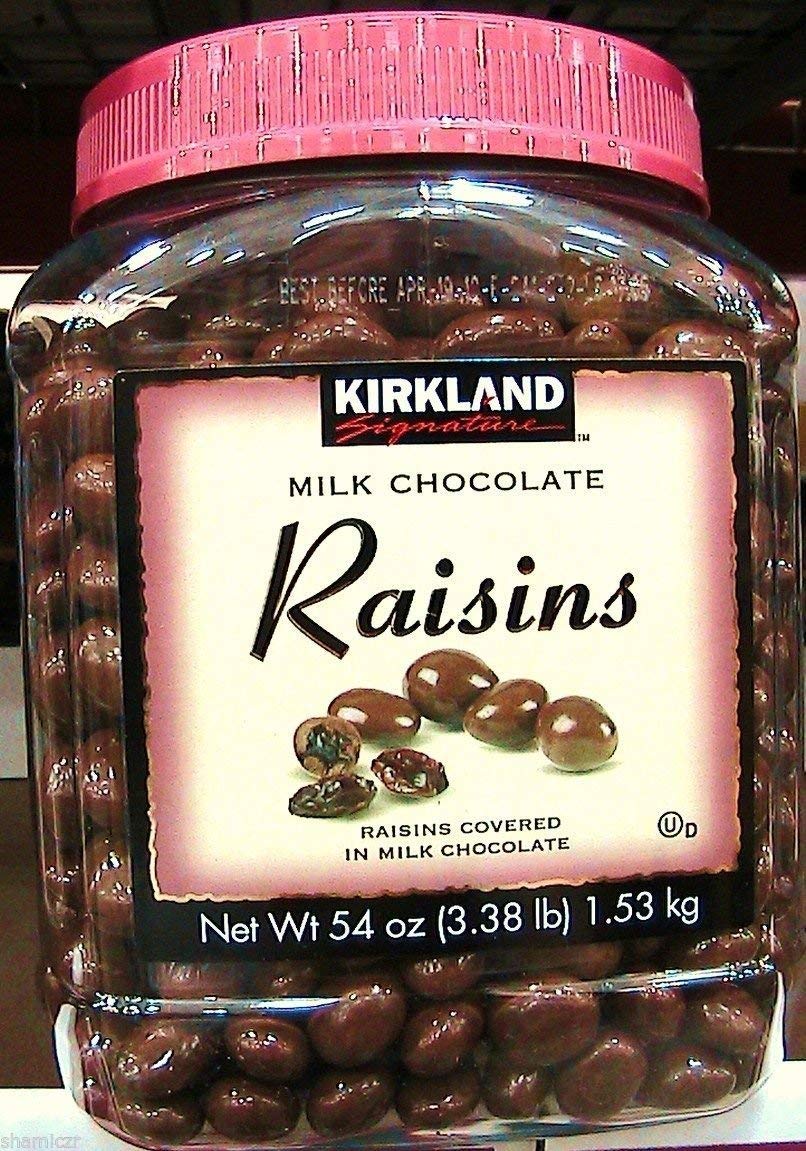 Kirkland Signature Milk Chocolate Covered Raisins - 54 Oz (3.38lb) Bulk Pack of 4 | Gourmet Chocolate Snacks for Parties, Gifts & Healthy Desserts