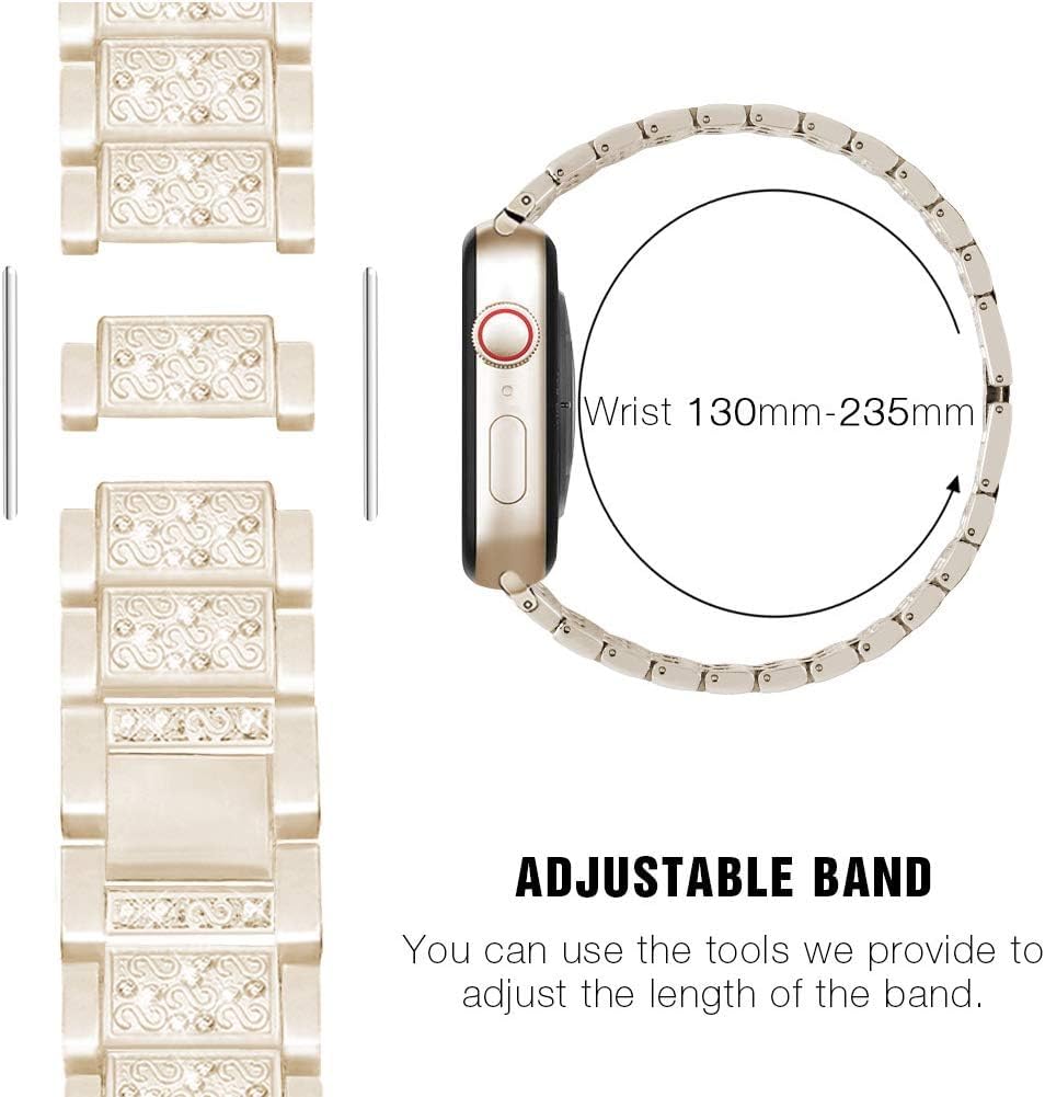 SUPOIX Luxury Bling Diamond Metal Band & 2 Pack Protective Case for Apple Watch Series 9/8/7 45mm - Champagne Gold | Elegant Women's Jewelry Watch Accessory for Daily Wear, Parties & Special Occasions