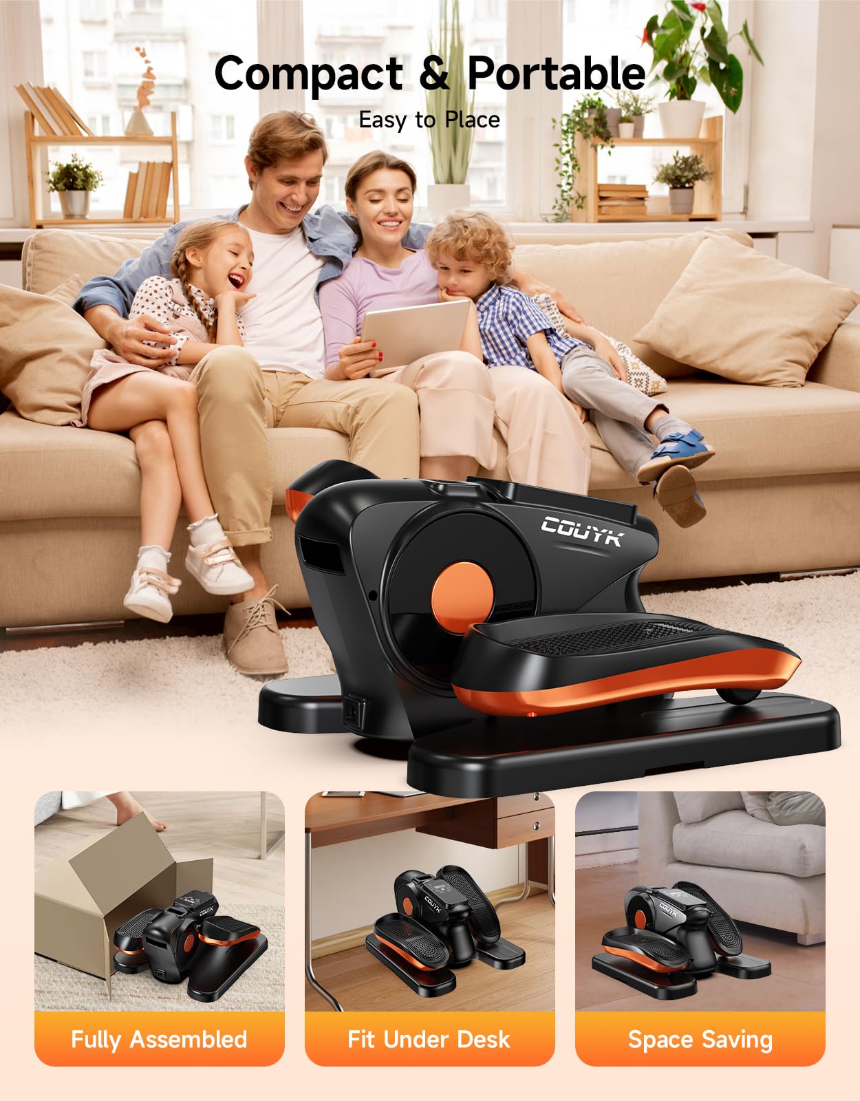 Under Desk Elliptical Machine - Quiet Portable Leg Exerciser with Display Monitor for Home & Office Use | Non-Slip Foot Straps, Remote Control & 12 Speed Levels | Ideal for Seniors, Adults & Sedentary Workers