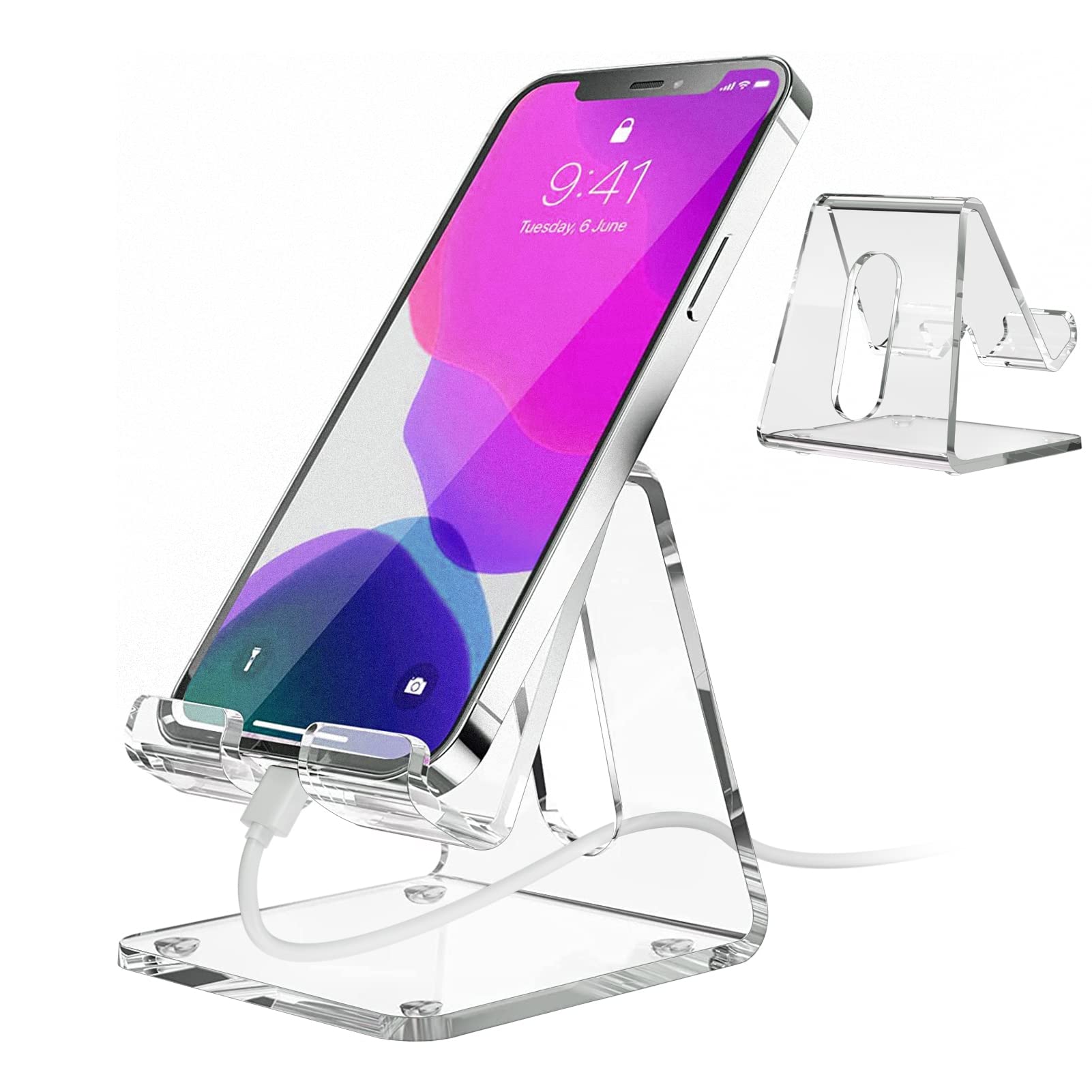 KTRIO Clear Acrylic Brochure Holder & Phone Stand - Sleek Desk Organizer for Office, Restaurant, or Retail Display - Perfect for Brochures, Menus, and Smartphones
