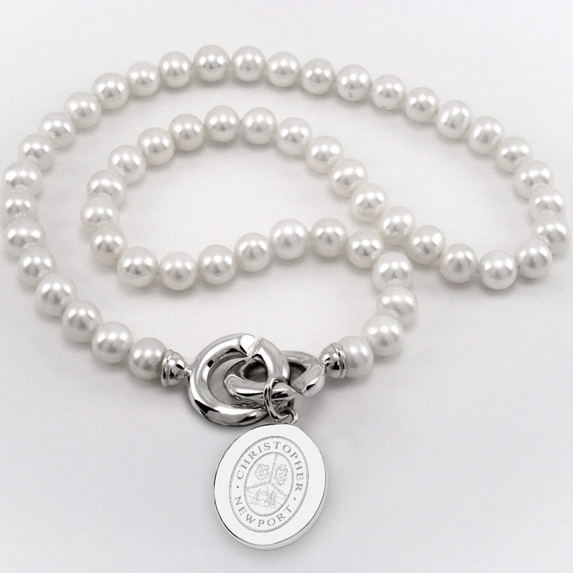 Christopher Newport University Pearl Necklace with Sterling Silver Charm - Elegant Graduation Gift for Women, Perfect for Commencement, Anniversary & Special Occasions