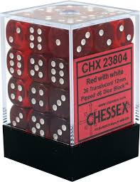 Chessex 36-Piece Set of 12mm Red with White Translucent Pipped D6 Dice - Perfect for Dungeons & Dragons, Board Games, and Tabletop RPGs