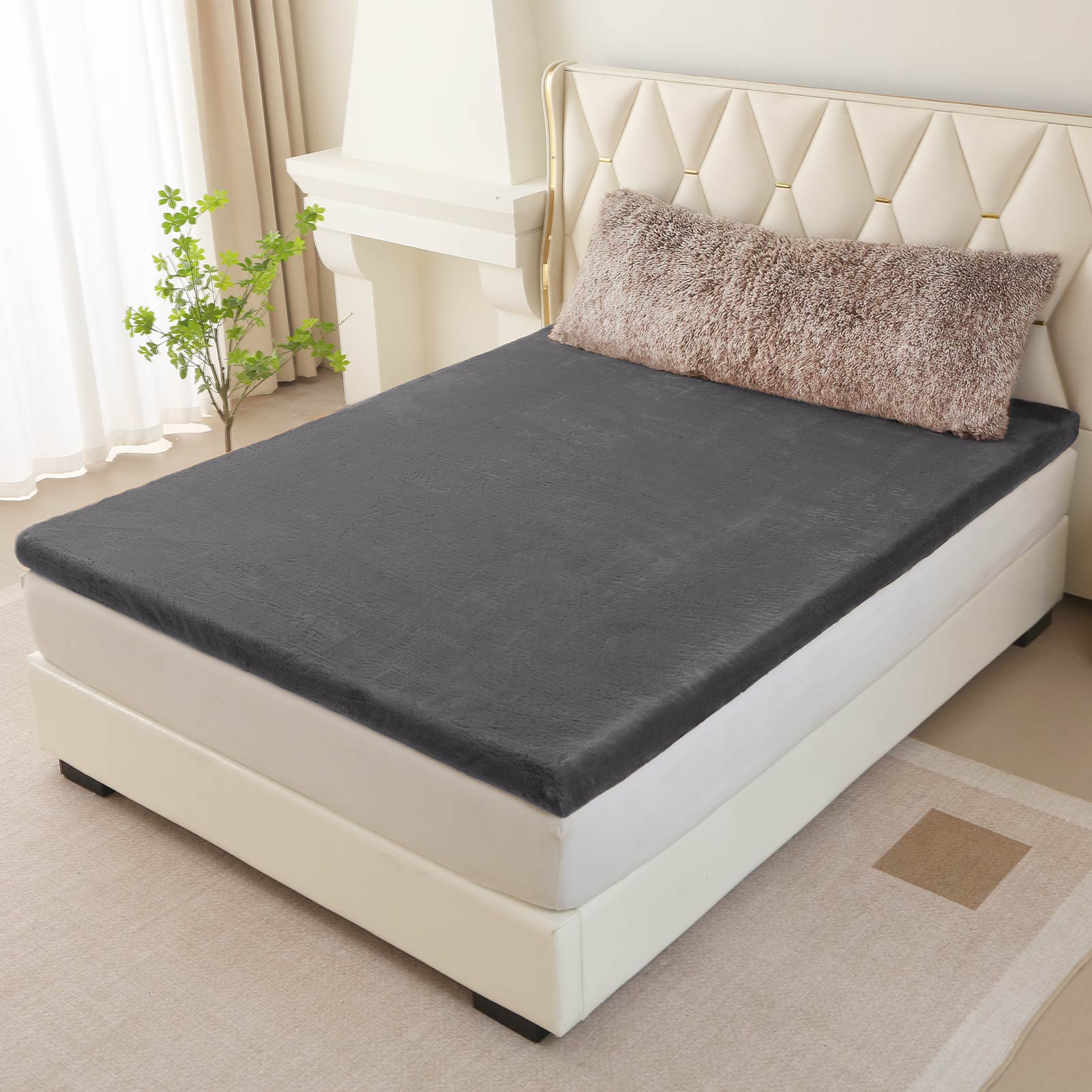 MAXYOYO Faux Fur Removable Futon Mattress - Soft Fluffy Couch Bed for Lounging, Napping & Sleeping - Dark Grey | Perfect for Living Room, Dorm, Guest Room & Home Decor