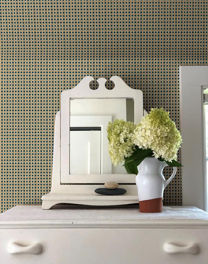 Wallshoppe Faux Caning Wallpaper in Indigo - Peel and Stick Removable Wallpaper for Bedroom, Living Room & Home Decor