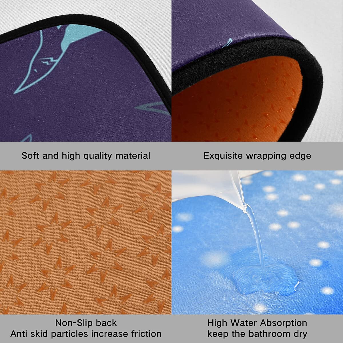 Abstract Shark Kitchen Rugs and Mats Set - 2 Piece Non-Slip Washable Runner Rug for Kitchen Floor, Laundry Room, Bathroom, and Home Decor