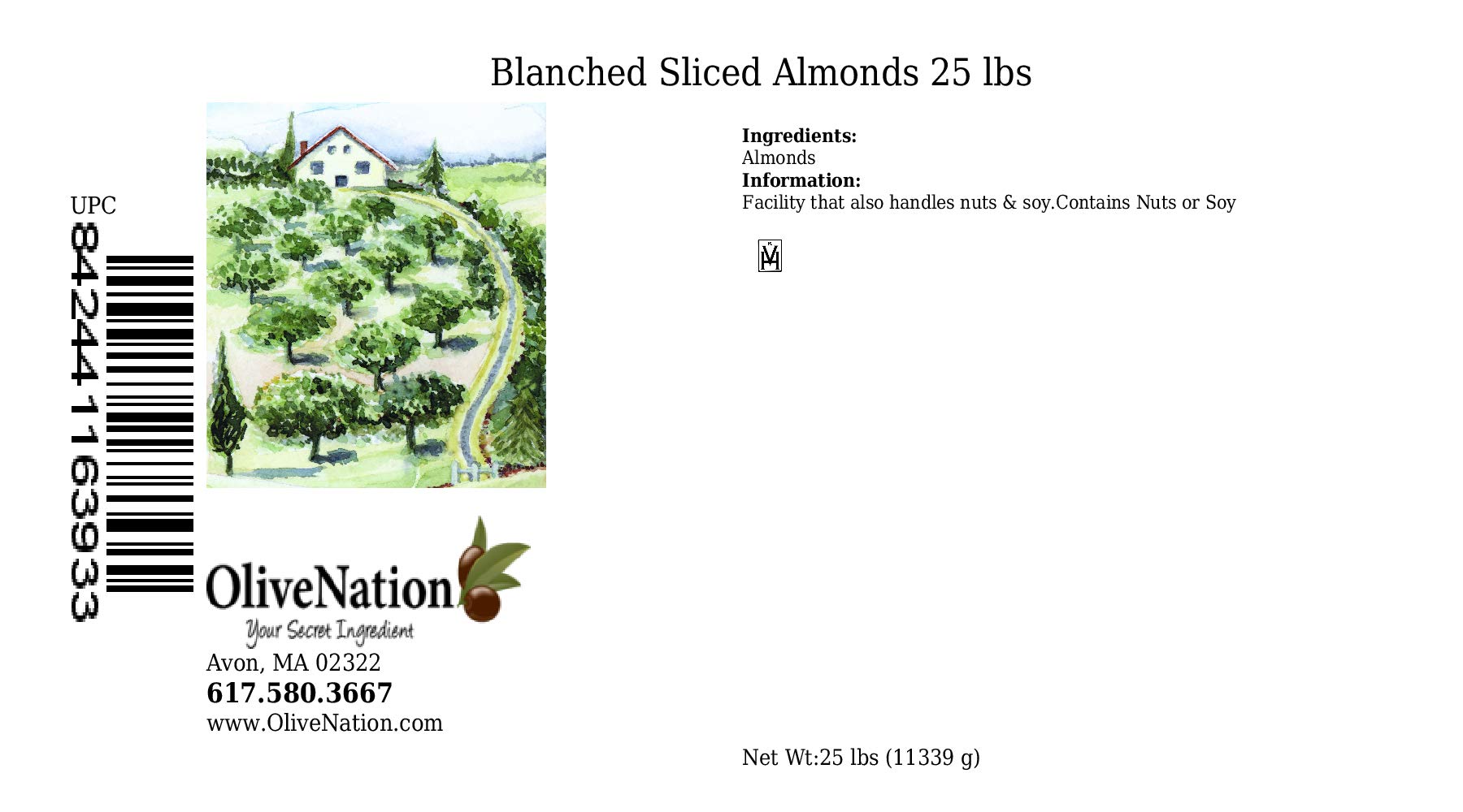 OliveNation Blanched Sliced Almonds - Skinless, Unsalted, Non-GMO, Gluten Free, Kosher & Vegan - 25lb Bulk Pack | High Fiber Healthy Nuts for Baking, Cooking, Snacks & Food Decoration | Perfect for Granola, Salads, Desserts & Healthy Meal Prep