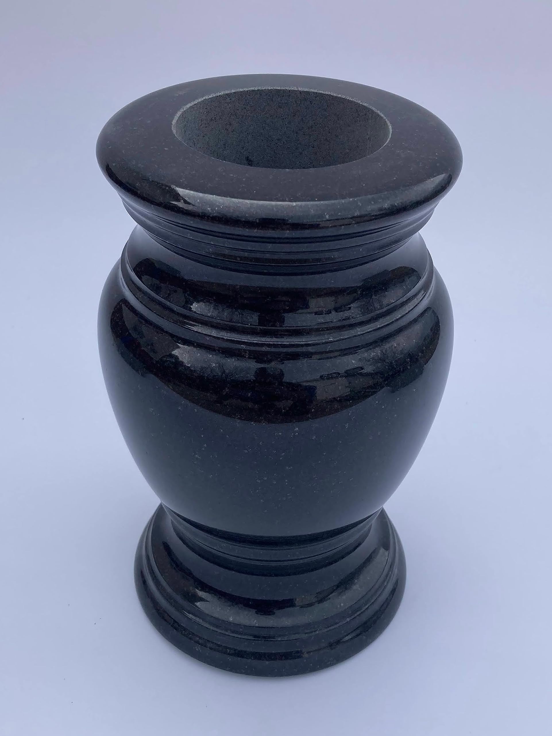 Polished Black Turned Granite Vase - 5.5