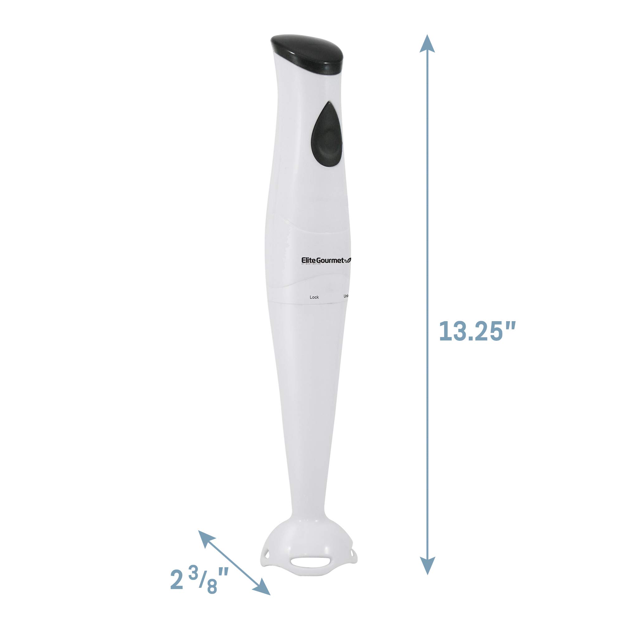 Elite Gourmet EHB-2425X 150W Electric Hand Blender Stick - Immersion Mixer & Food Chopper with One-Touch Control - Perfect for Soups, Sauces, Baby Food & Smoothies - White Kitchen Appliance for Home Cooking & Meal Prep