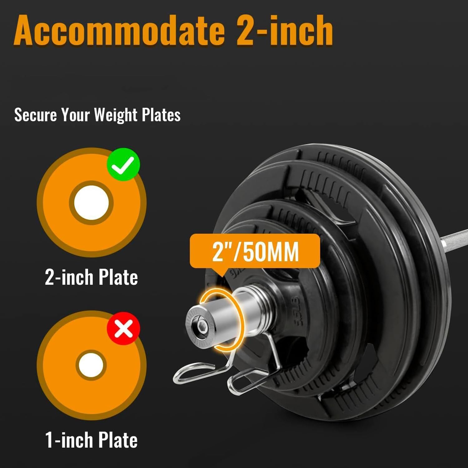 ISXACFF 4ft Solid Steel Barbell Weight Bar - 2 Inch Spring Collars - Strength Training Equipment for Home Gym - Perfect for Deadlifts, Squats & Bench Press Workouts