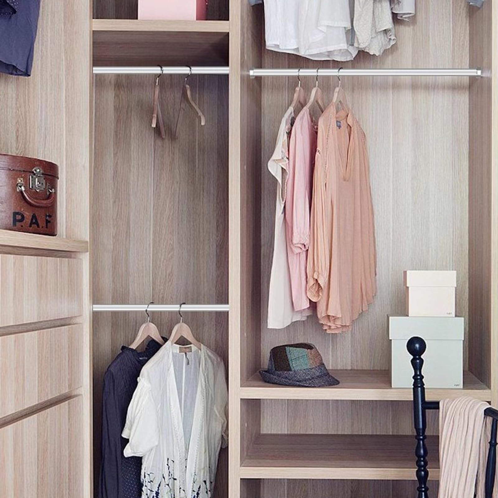 Wall Mounted Aluminum Closet Rod - Adjustable 24 to 50 Inch Clothes Hanging Bar for Wardrobe Organization (Silver) - Perfect for Bedroom Closets, Laundry Rooms & Apartment Storage Solutions